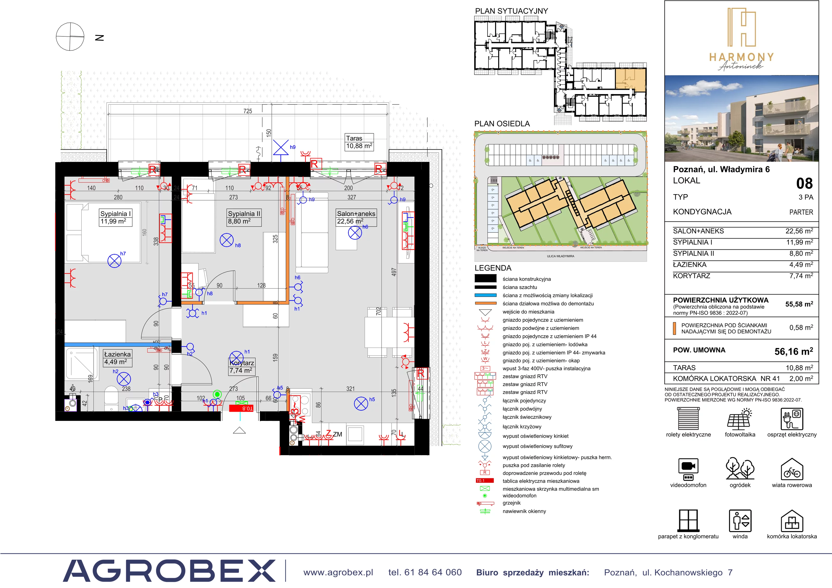 3 pokoje, mieszkanie 55,58 m², parter, oferta nr 8, Harmony Antoninek, Poznań, Antoninek-Zieliniec-Kobylepole, Antoninek, ul. Władymira 6