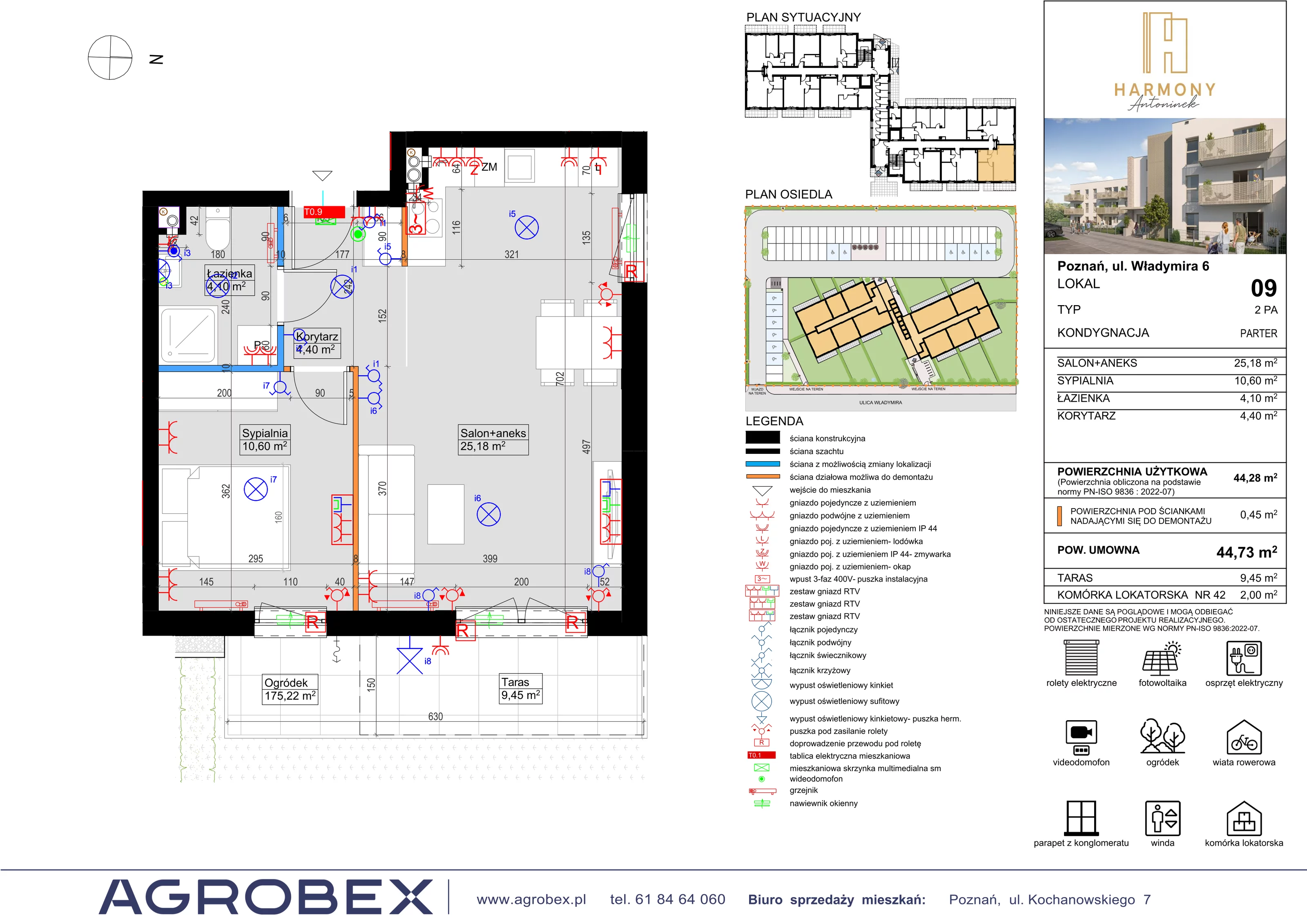 2 pokoje, mieszkanie 44,28 m², parter, oferta nr 9, Harmony Antoninek, Poznań, Antoninek-Zieliniec-Kobylepole, Antoninek, ul. Władymira 6