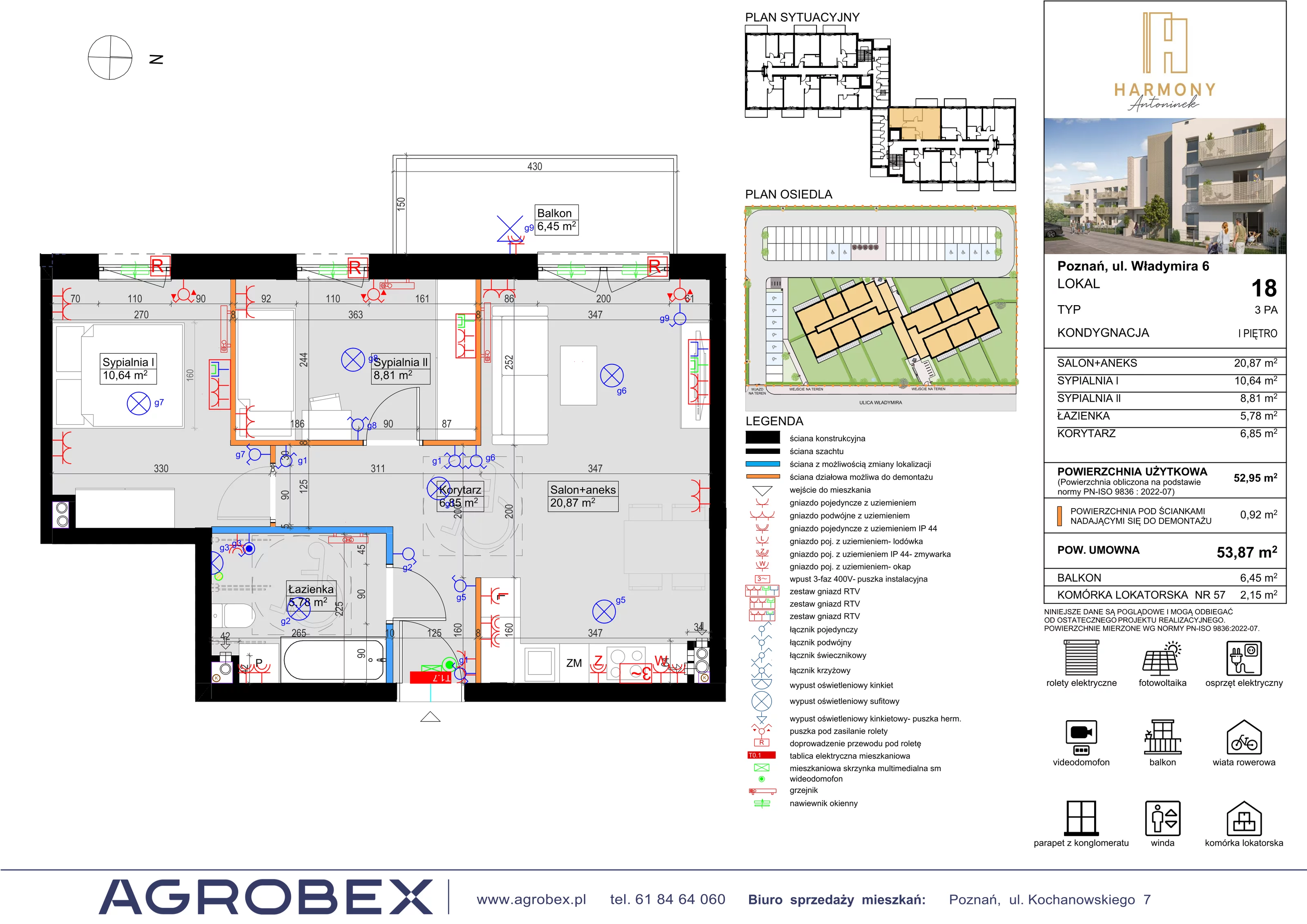 3 pokoje, mieszkanie 52,95 m², piętro 1, oferta nr 18, Harmony Antoninek, Poznań, Antoninek-Zieliniec-Kobylepole, Antoninek, ul. Władymira 6