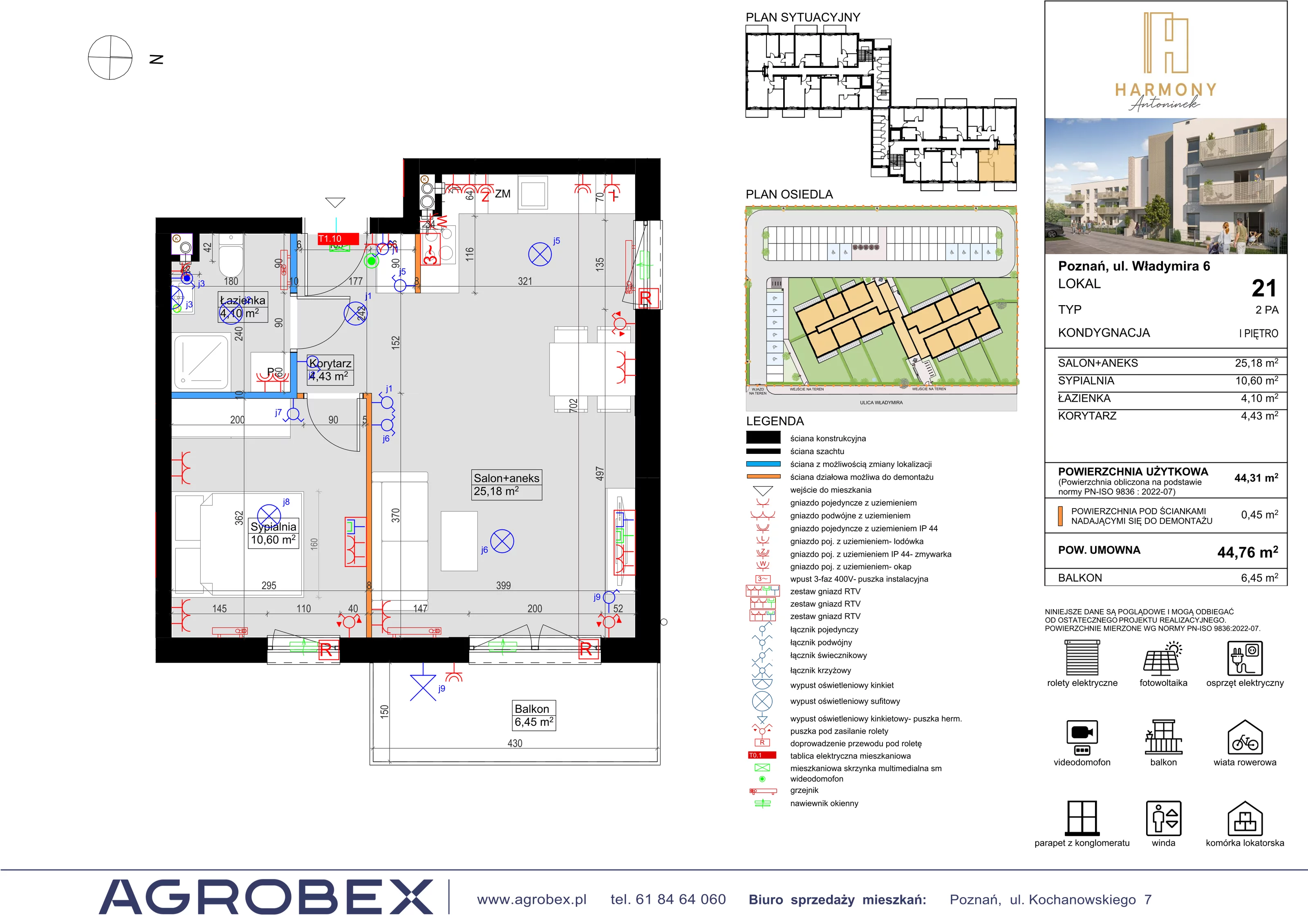 2 pokoje, mieszkanie 44,31 m², piętro 1, oferta nr 21, Harmony Antoninek, Poznań, Antoninek-Zieliniec-Kobylepole, Antoninek, ul. Władymira 6