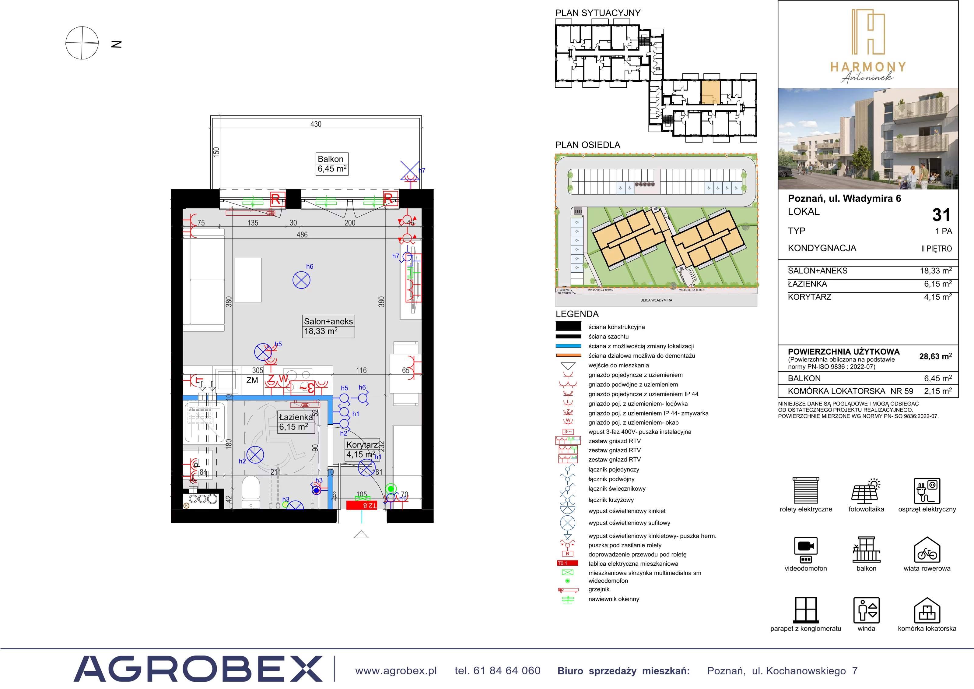 1 pokój, mieszkanie 28,63 m², piętro 2, oferta nr 31, Harmony Antoninek, Poznań, Antoninek-Zieliniec-Kobylepole, Antoninek, ul. Władymira 6