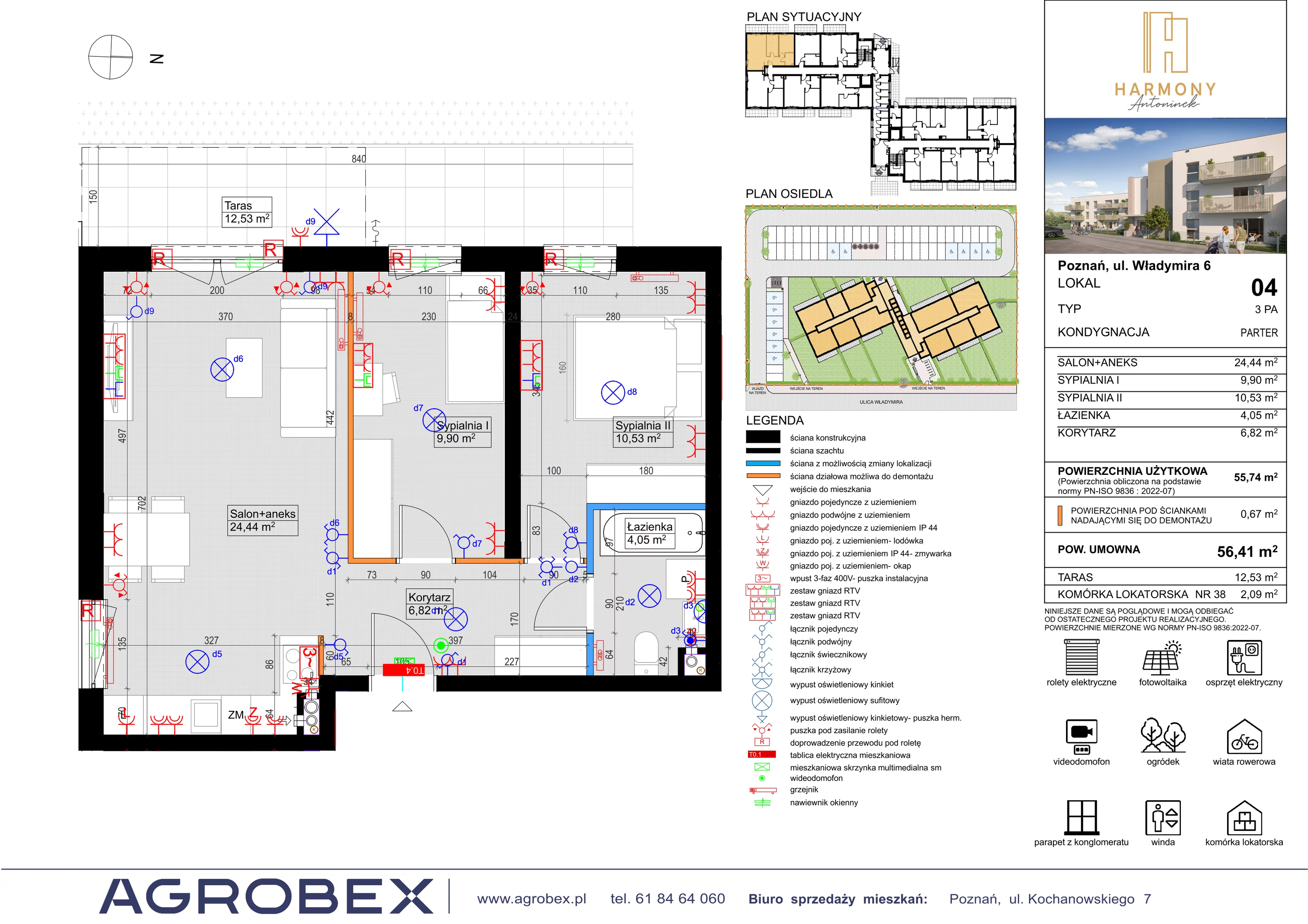 3 pokoje, mieszkanie 55,74 m², parter, oferta nr 4, Harmony Antoninek, Poznań, Antoninek-Zieliniec-Kobylepole, Antoninek, ul. Władymira 6