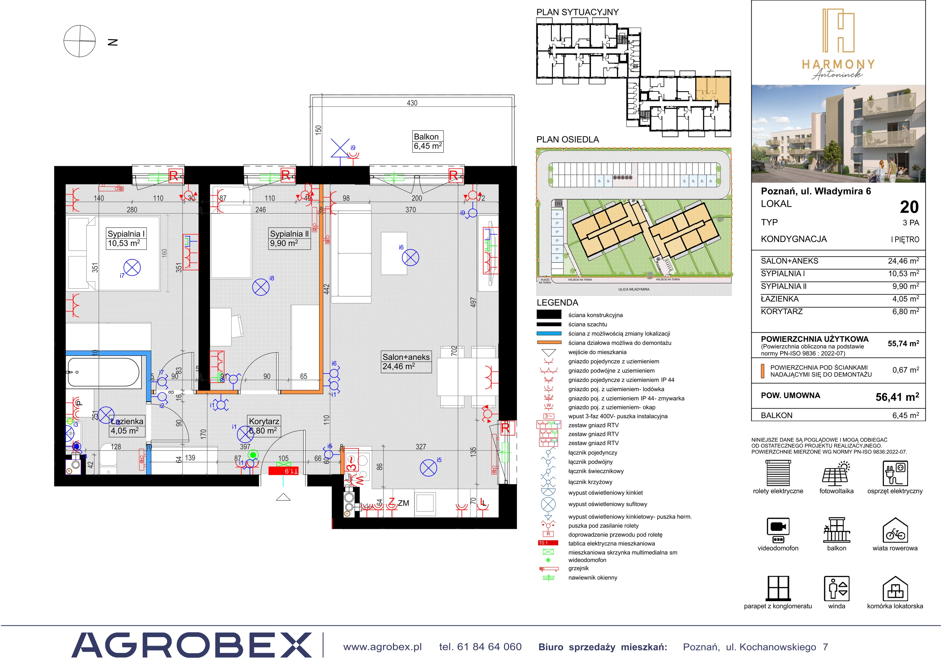 3 pokoje, mieszkanie 55,74 m², piętro 1, oferta nr 20, Harmony Antoninek, Poznań, Antoninek-Zieliniec-Kobylepole, Antoninek, ul. Władymira 6