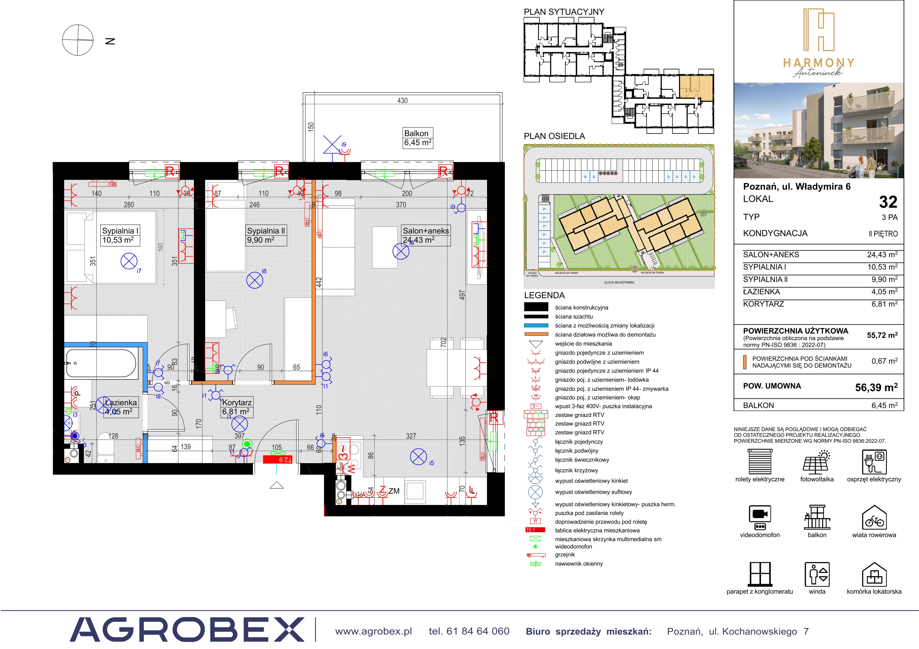 3 pokoje, mieszkanie 55,72 m², piętro 2, oferta nr 32, Harmony Antoninek, Poznań, Antoninek-Zieliniec-Kobylepole, Antoninek, ul. Władymira 6