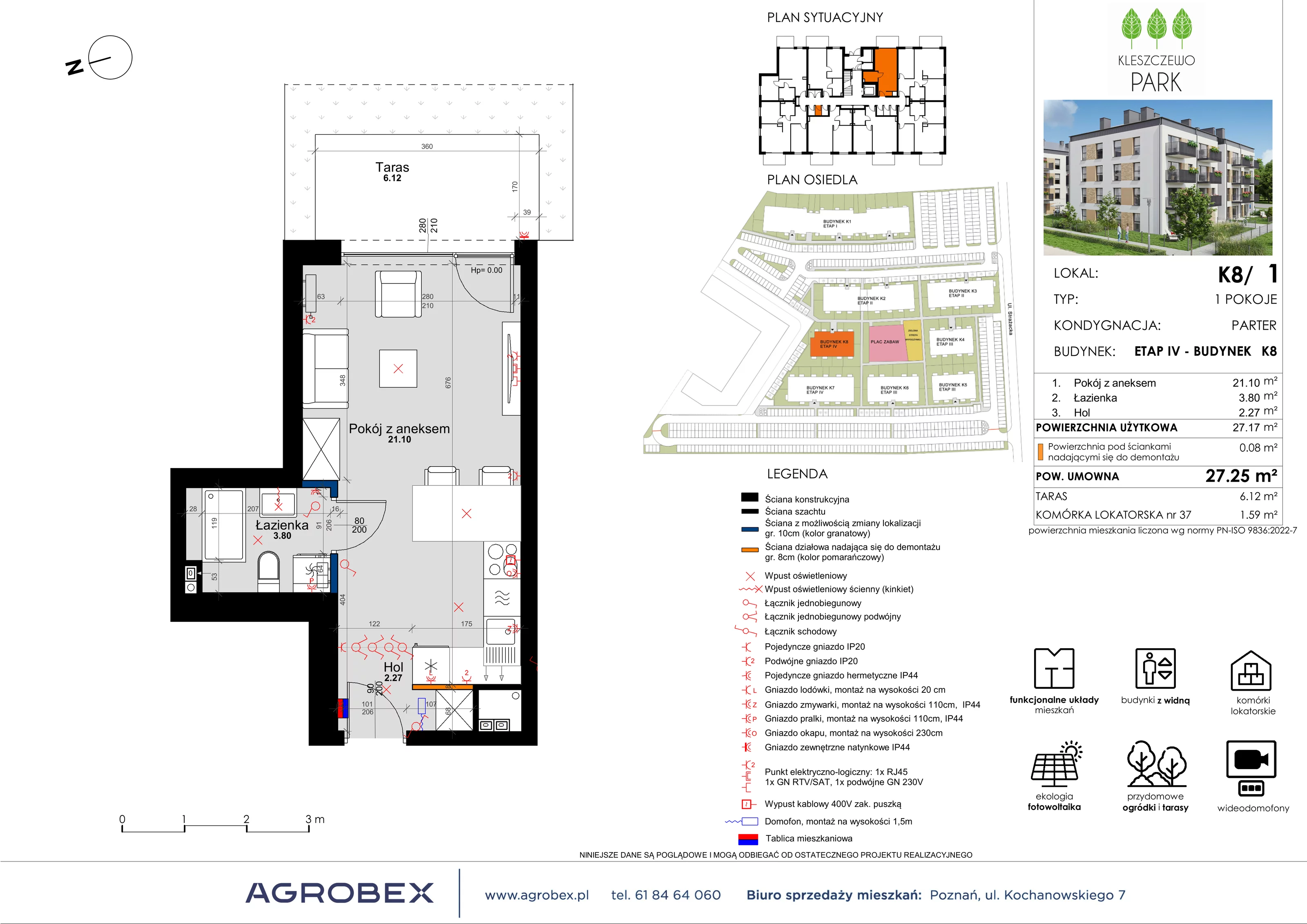 Mieszkanie 27,25 m², parter, oferta nr K8/1, Kleszczewo Park, Kleszczewo, ul. Wiesławy Szymborskiej 1