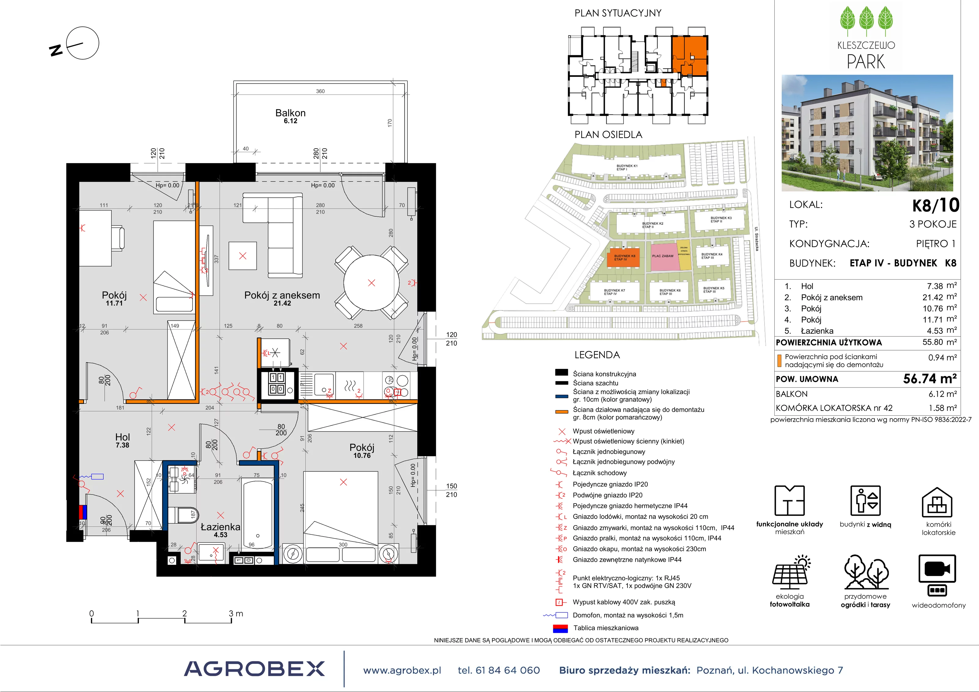 3 pokoje, mieszkanie 56,74 m², piętro 1, oferta nr K8/10, Kleszczewo Park, Kleszczewo, ul. Wiesławy Szymborskiej 1