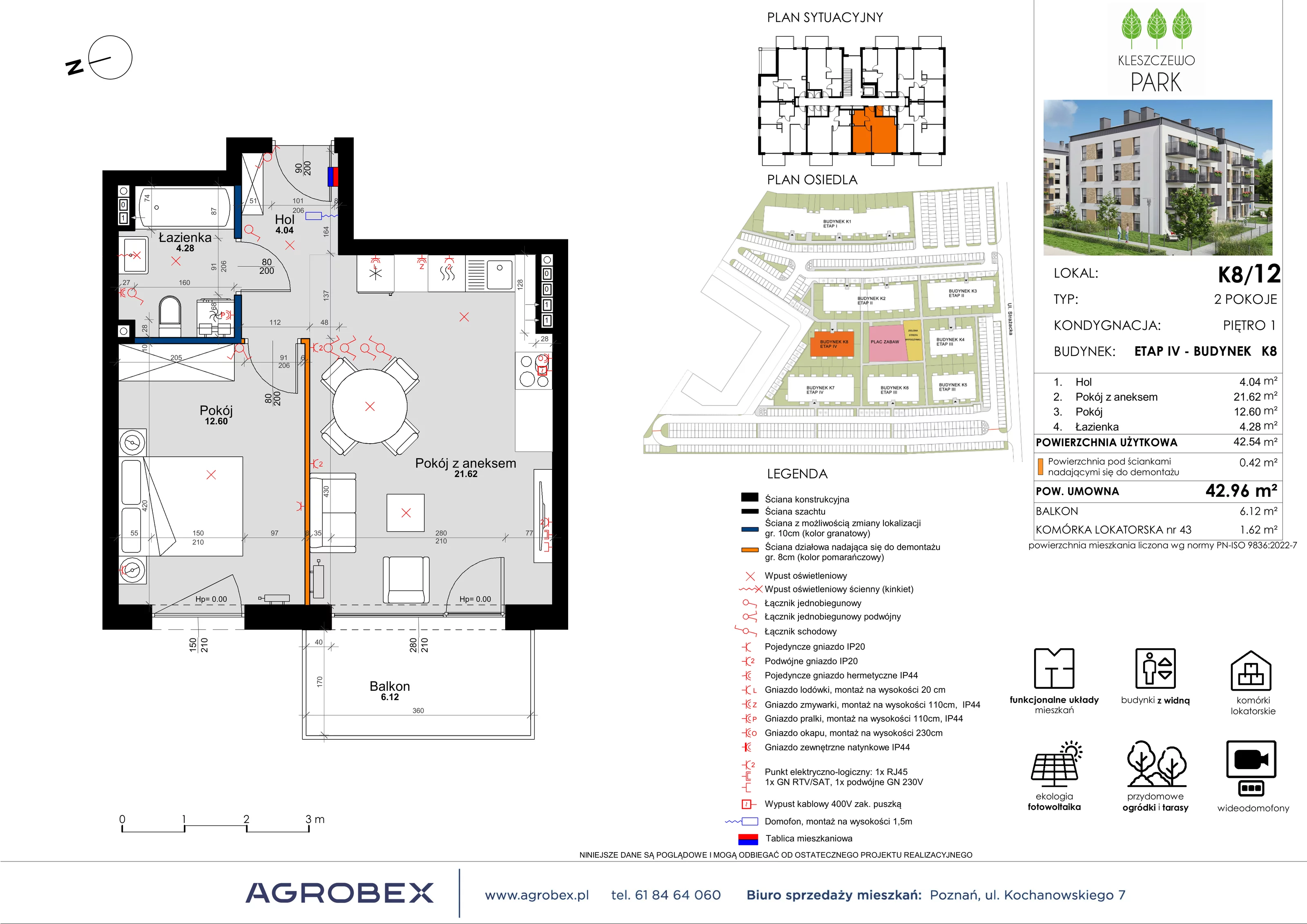 Mieszkanie 42,96 m², piętro 1, oferta nr K8/12, Kleszczewo Park, Kleszczewo, ul. Wiesławy Szymborskiej 1