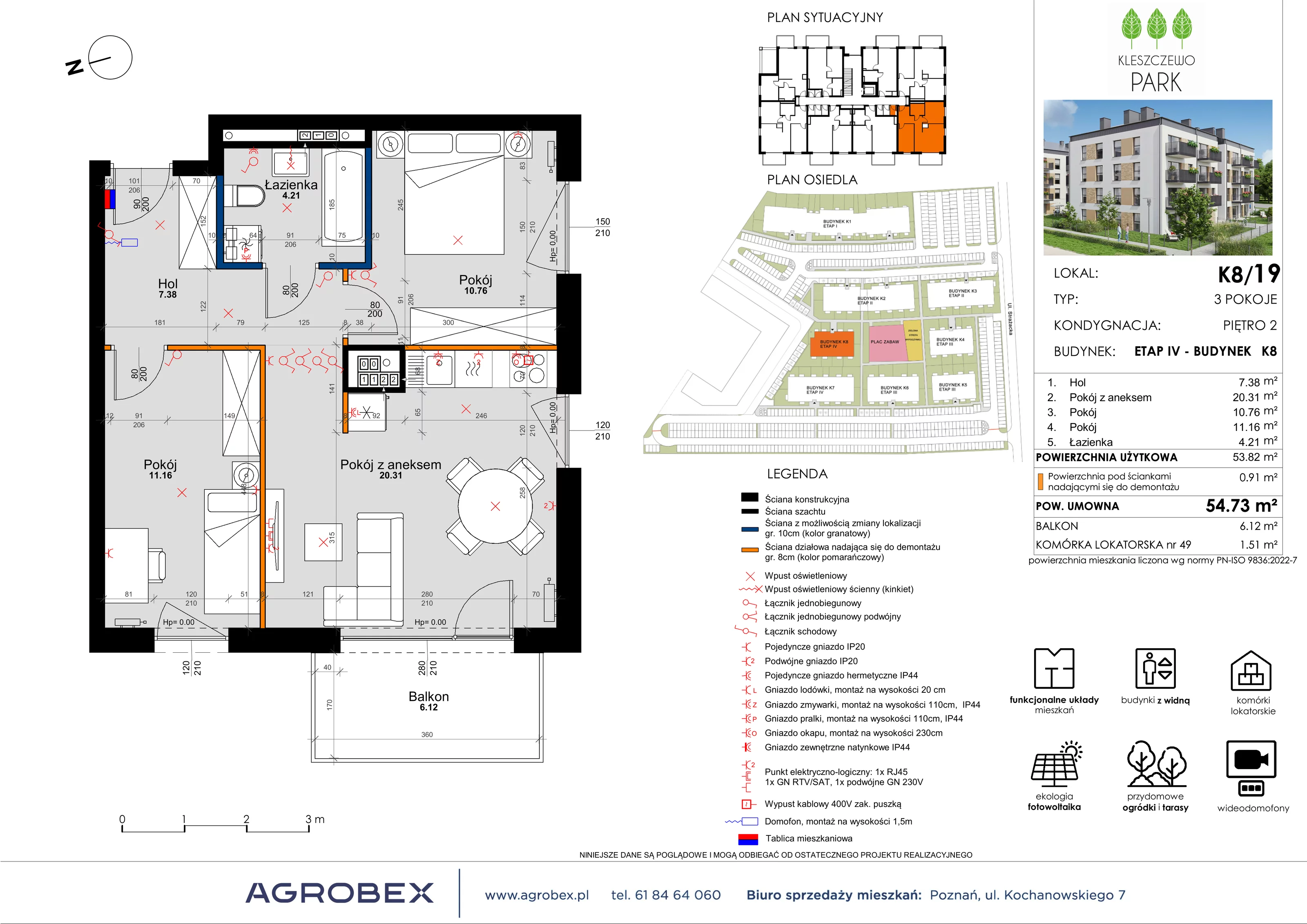 3 pokoje, mieszkanie 54,77 m², piętro 2, oferta nr K8/19, Kleszczewo Park, Kleszczewo, ul. Wiesławy Szymborskiej 1