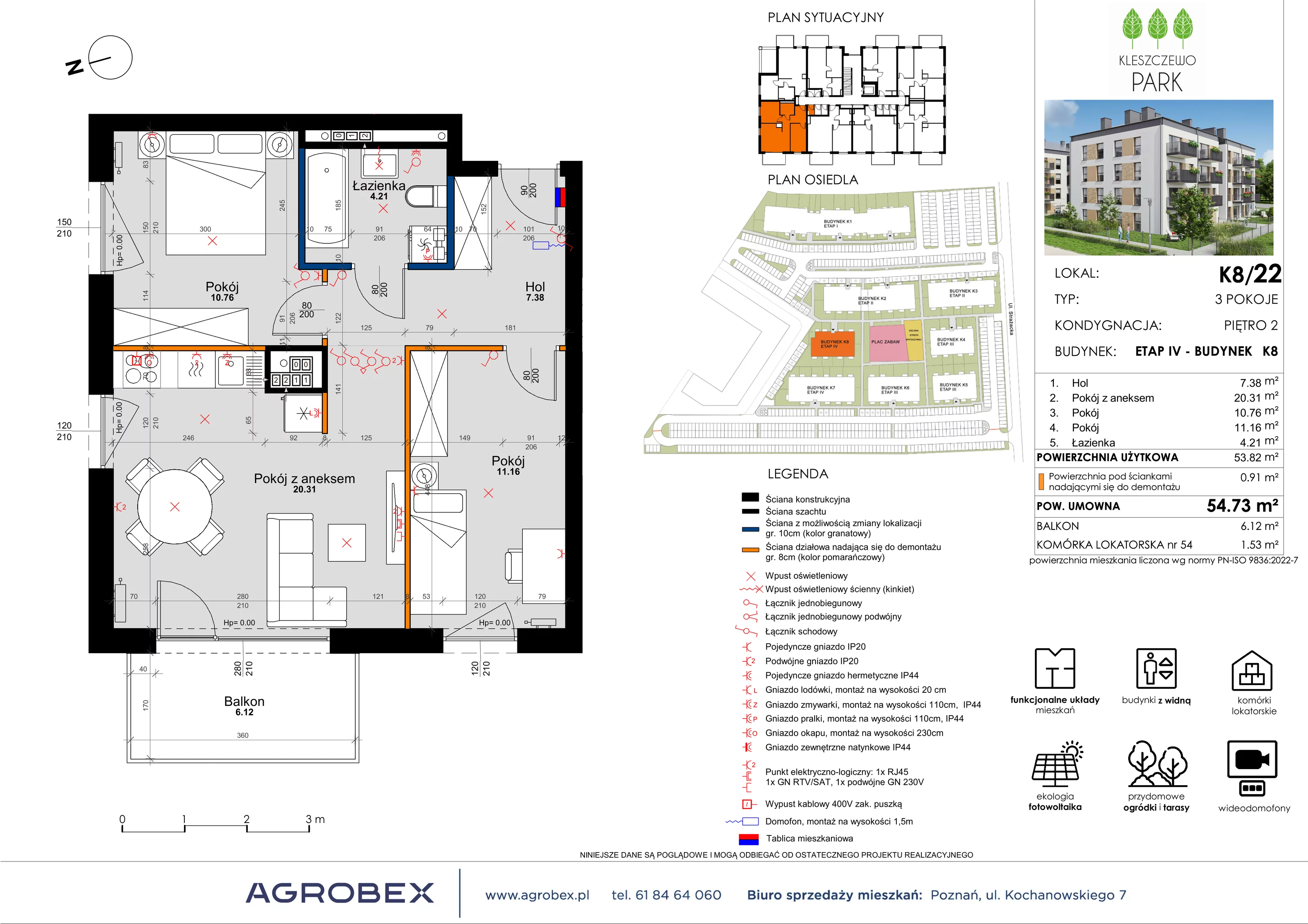 3 pokoje, mieszkanie 54,77 m², piętro 2, oferta nr K8/22, Kleszczewo Park, Kleszczewo, ul. Wiesławy Szymborskiej 1