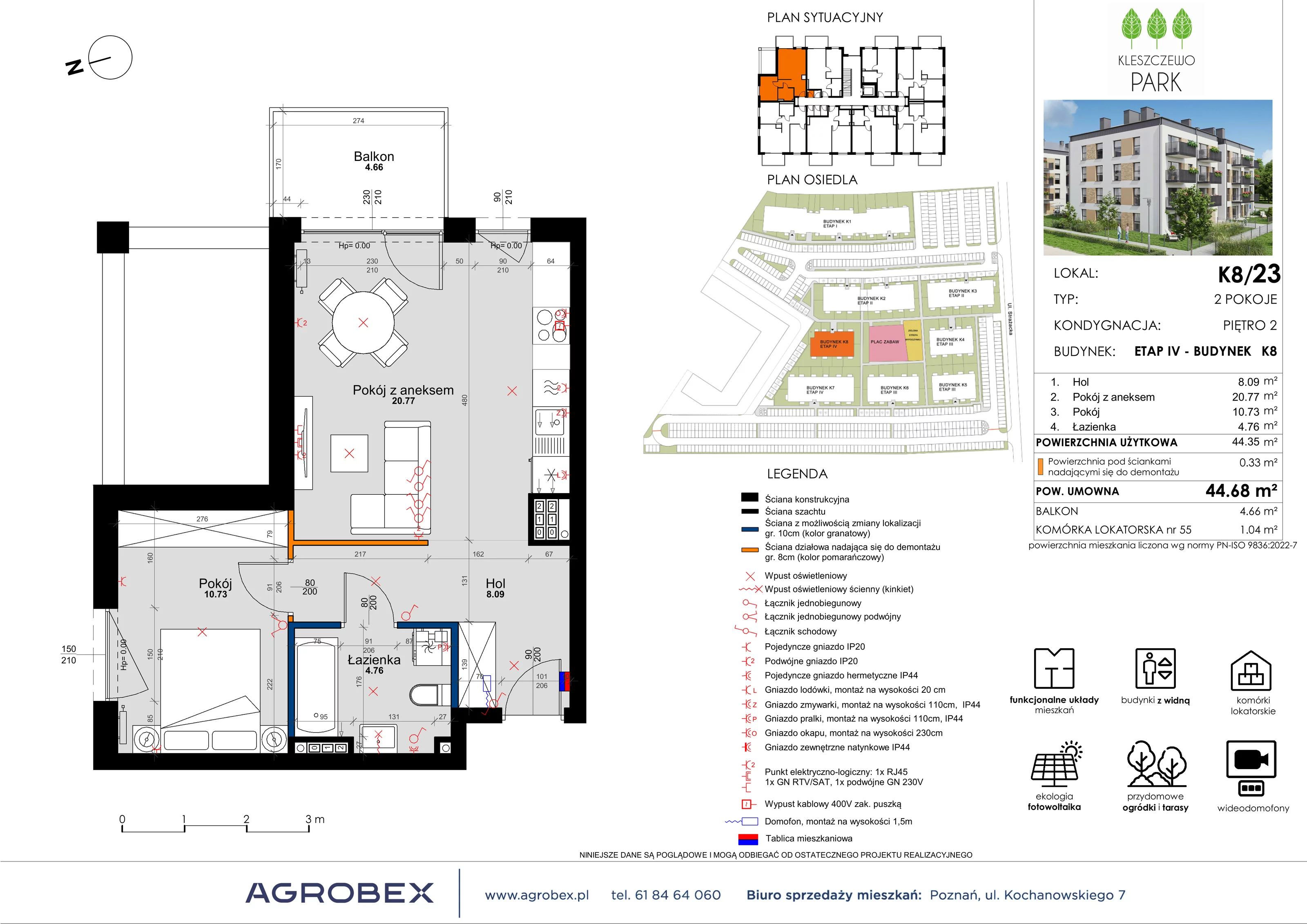 Mieszkanie 44,57 m², piętro 2, oferta nr K8/23, Kleszczewo Park, Kleszczewo, ul. Wiesławy Szymborskiej 1