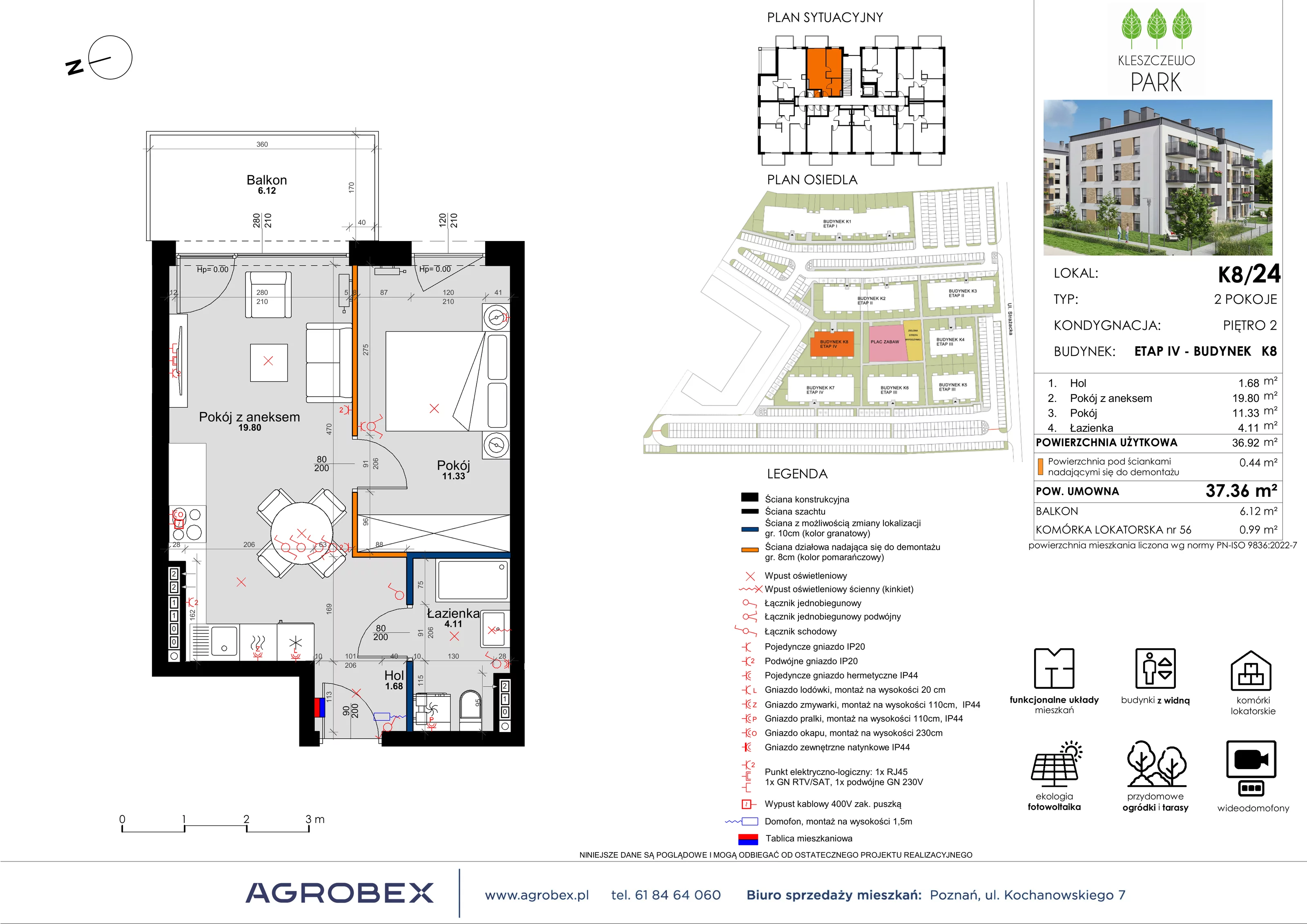 Mieszkanie 37,25 m², piętro 2, oferta nr K8/24, Kleszczewo Park, Kleszczewo, ul. Wiesławy Szymborskiej 1