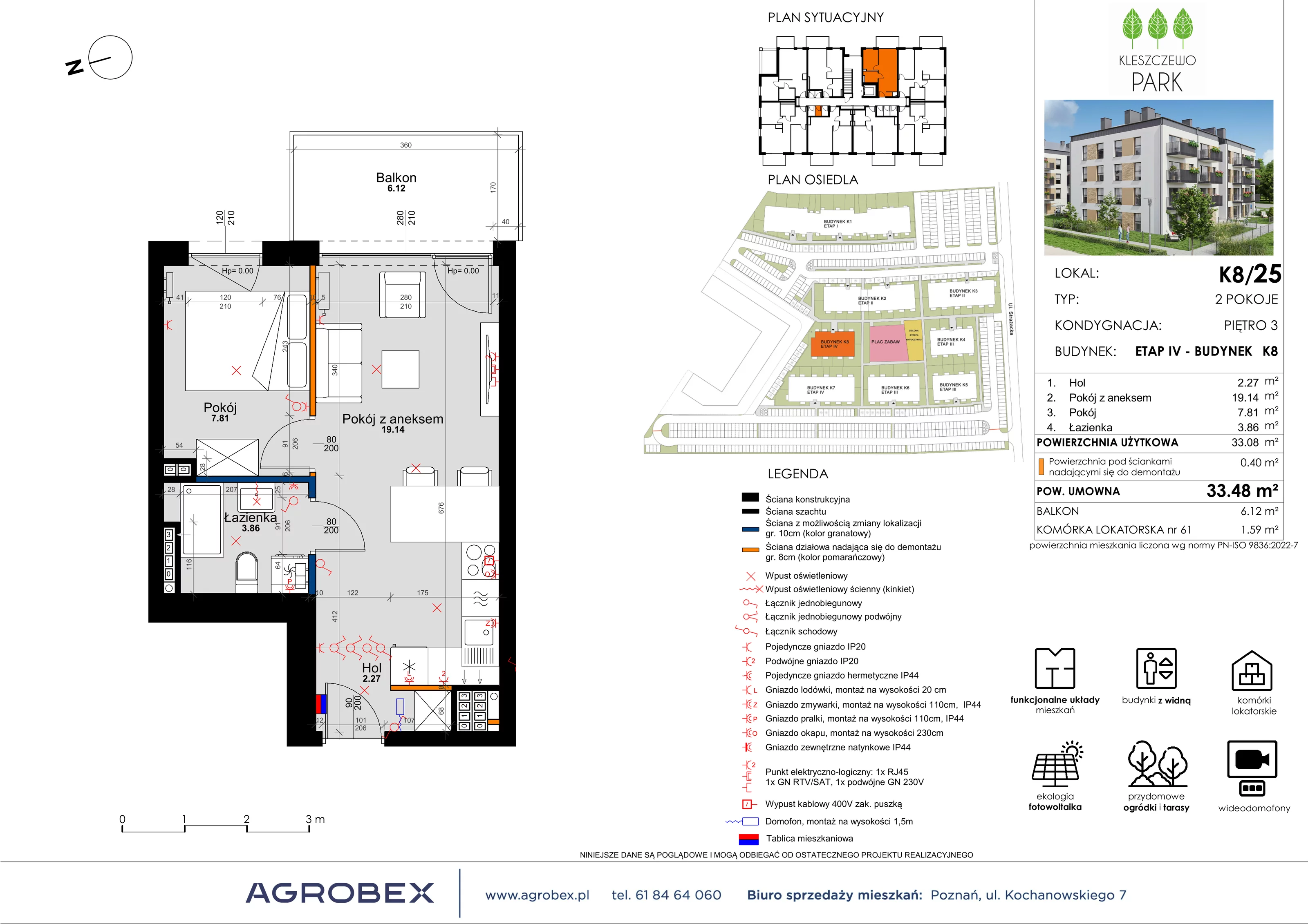 Mieszkanie 33,48 m², piętro 3, oferta nr K8/25, Kleszczewo Park, Kleszczewo, ul. Wiesławy Szymborskiej 1