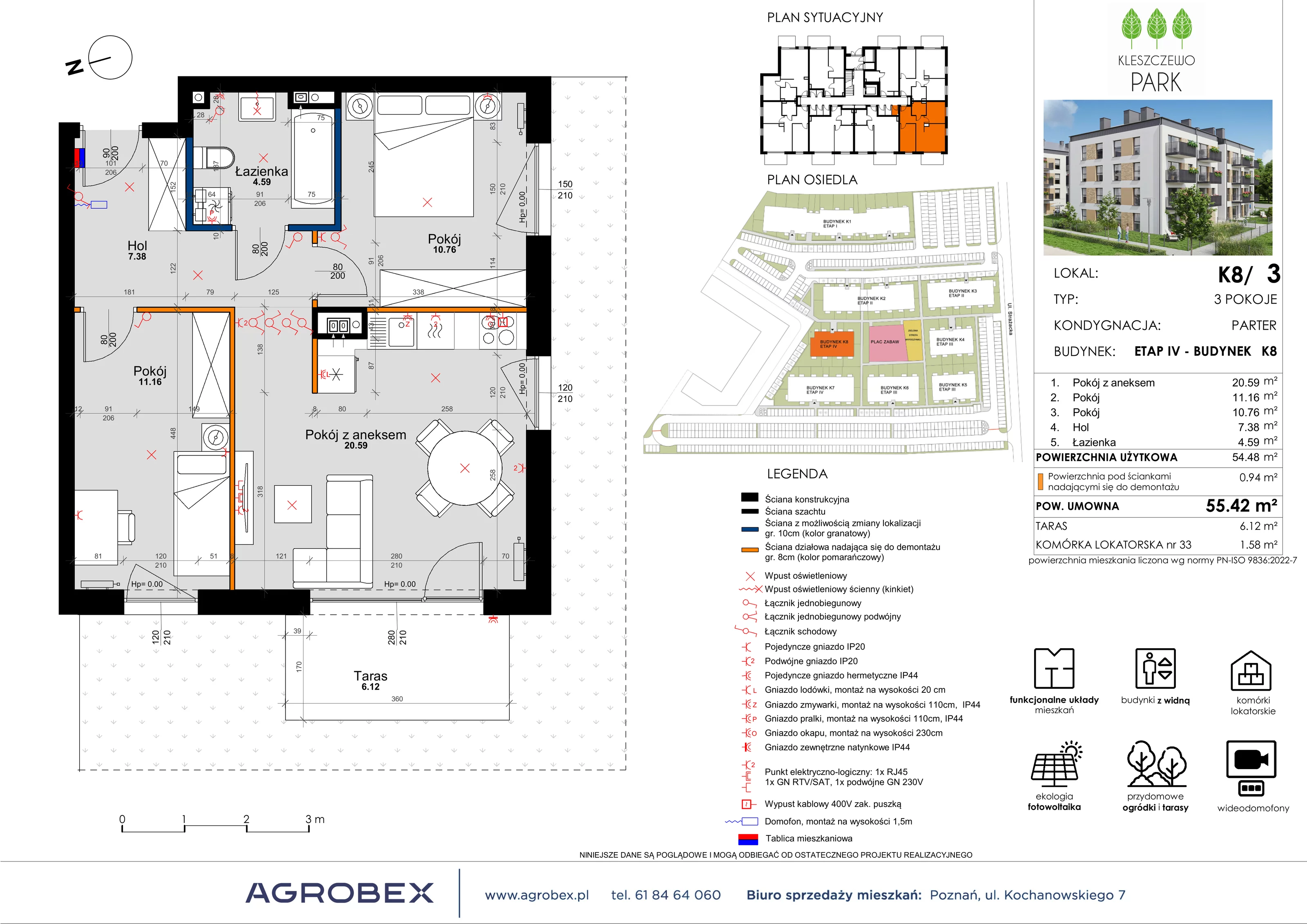 3 pokoje, mieszkanie 55,42 m², parter, oferta nr K8/3, Kleszczewo Park, Kleszczewo, ul. Wiesławy Szymborskiej 1