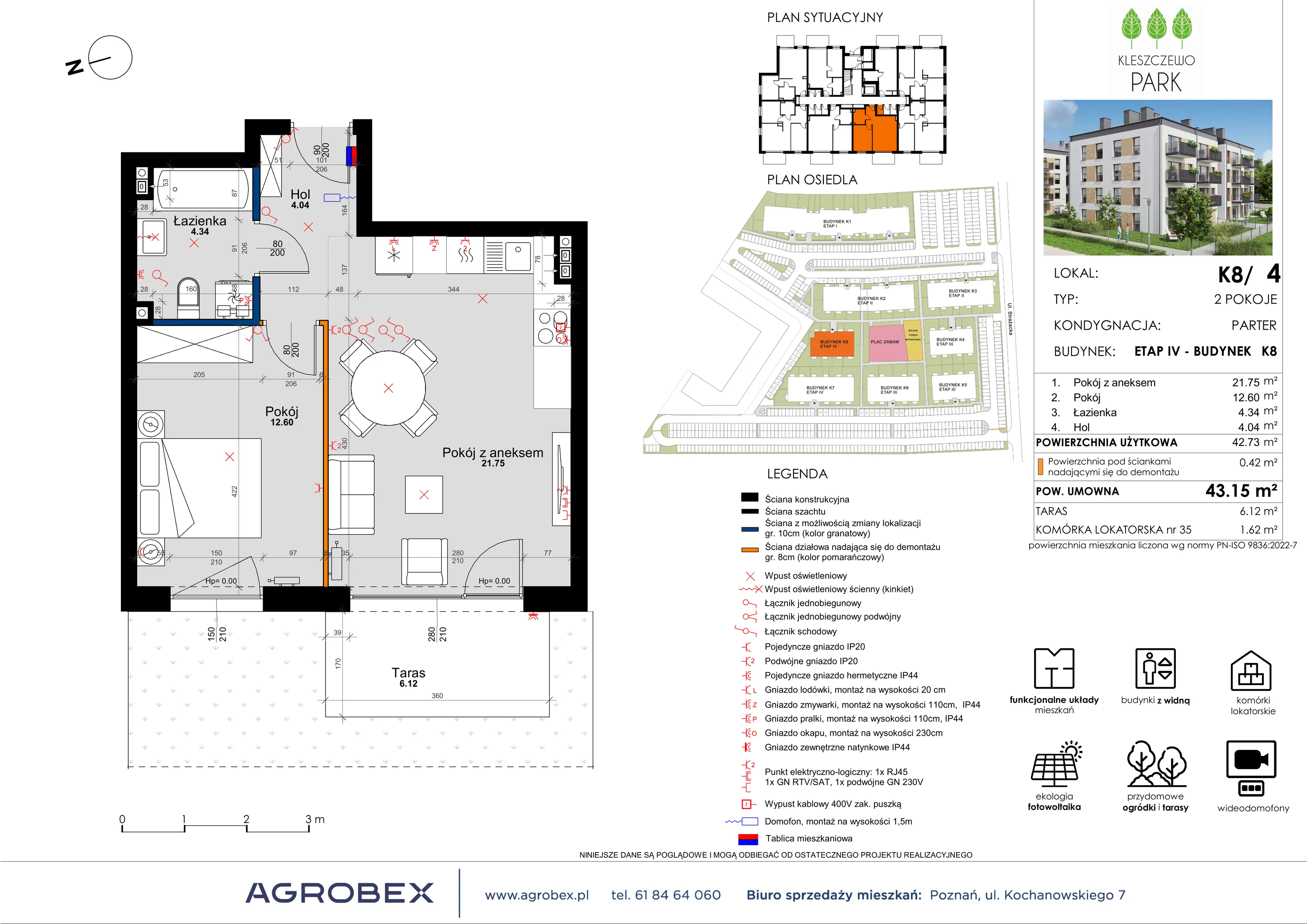 Mieszkanie 43,15 m², parter, oferta nr K8/4, Kleszczewo Park, Kleszczewo, ul. Wiesławy Szymborskiej 1