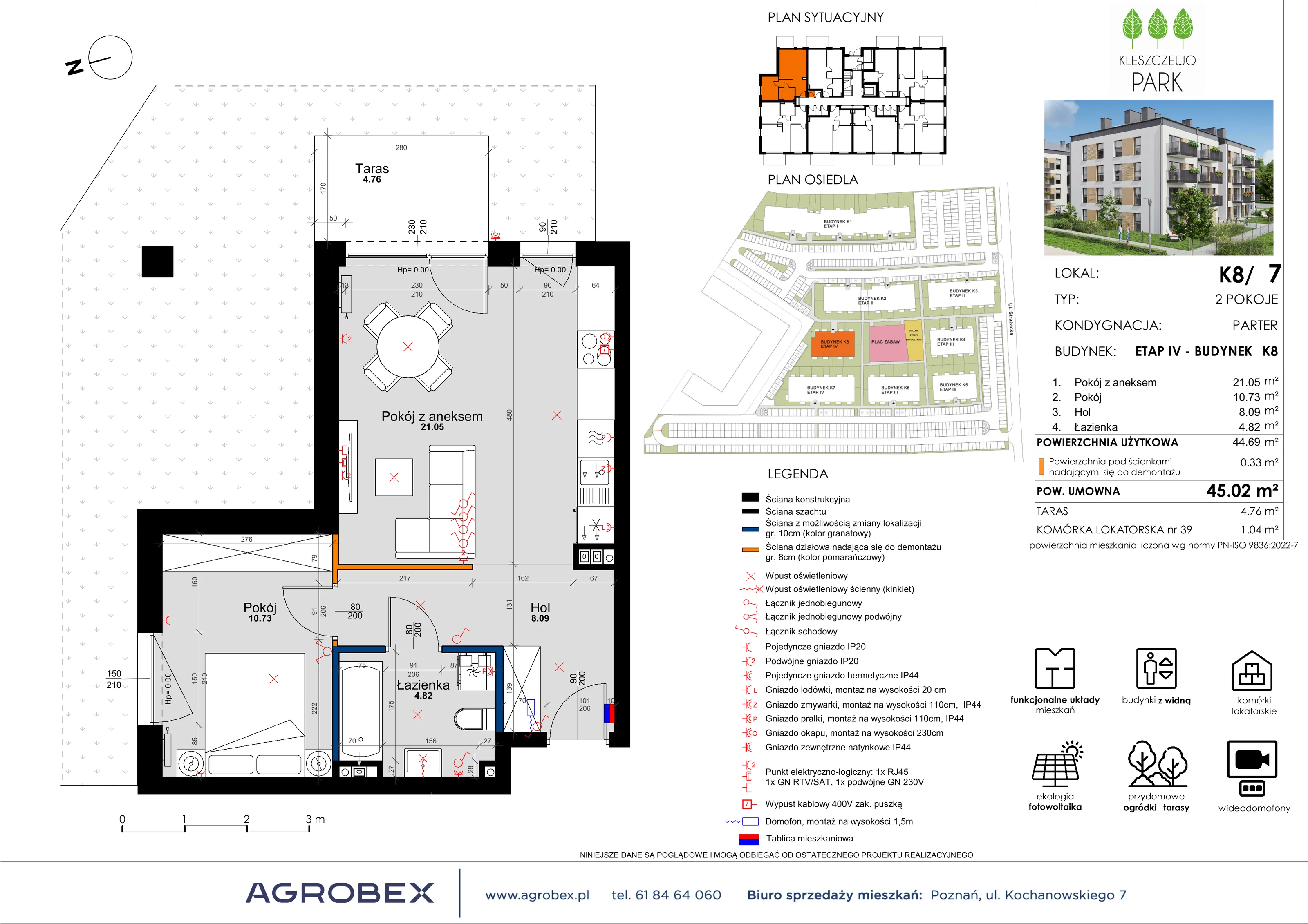 2 pokoje, mieszkanie 45,16 m², parter, oferta nr K8/7, Kleszczewo Park, Kleszczewo, ul. Wiesławy Szymborskiej 1