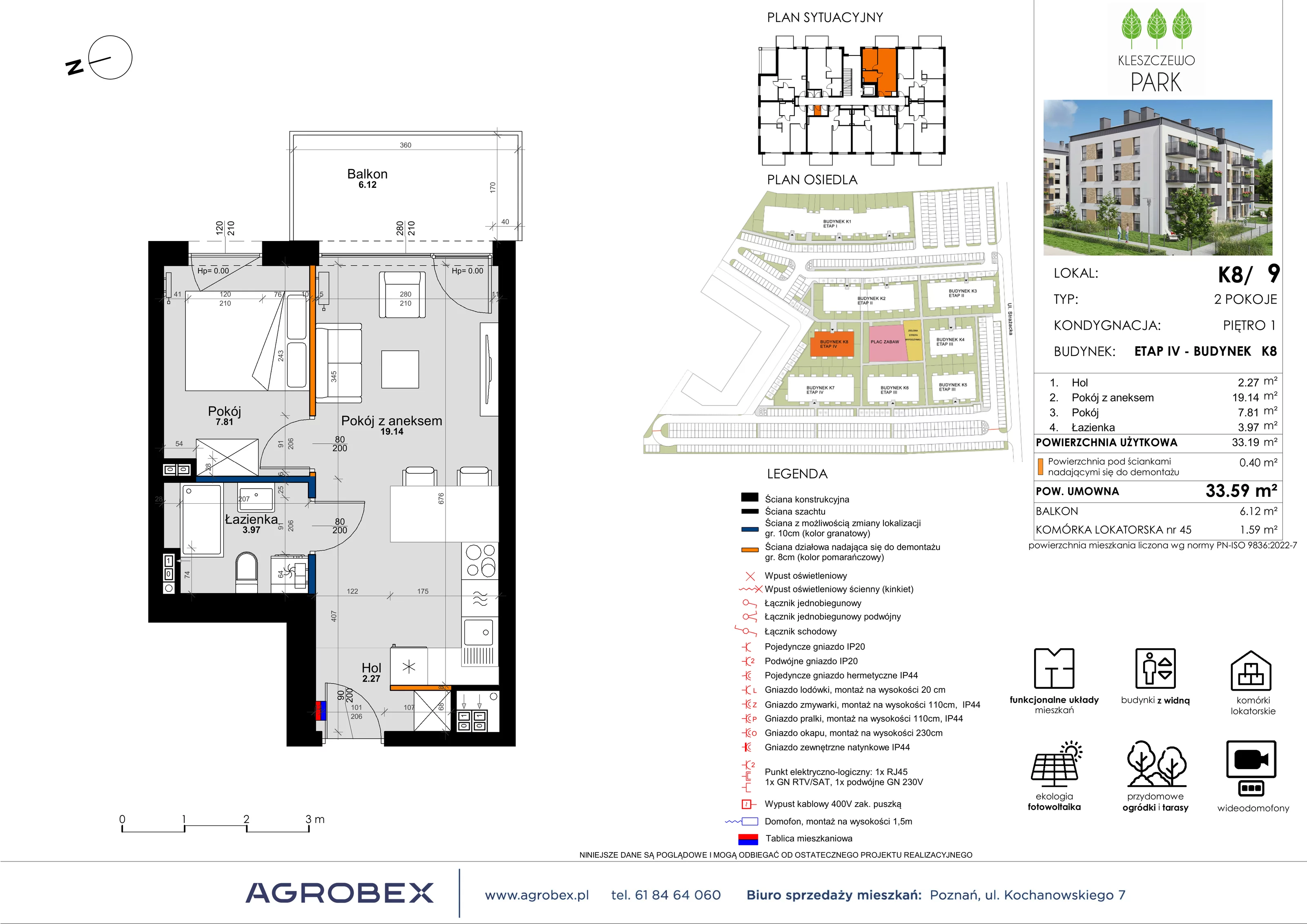 Mieszkanie 33,59 m², piętro 1, oferta nr K8/9, Kleszczewo Park, Kleszczewo, ul. Wiesławy Szymborskiej 1