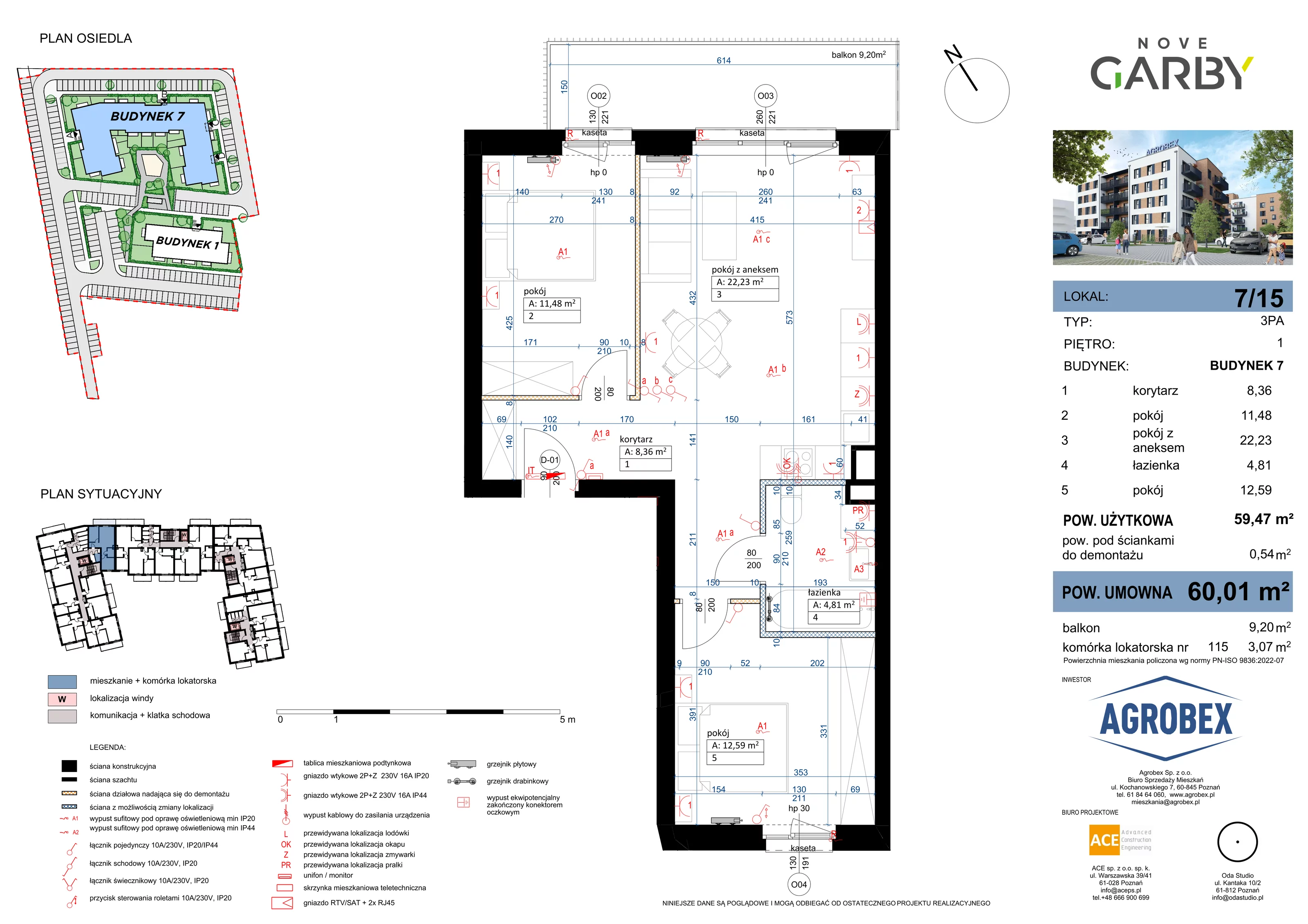 3 pokoje, mieszkanie 60,01 m², piętro 1, oferta nr 7/M15, Nove Garby, Garby, ul. Tulecka