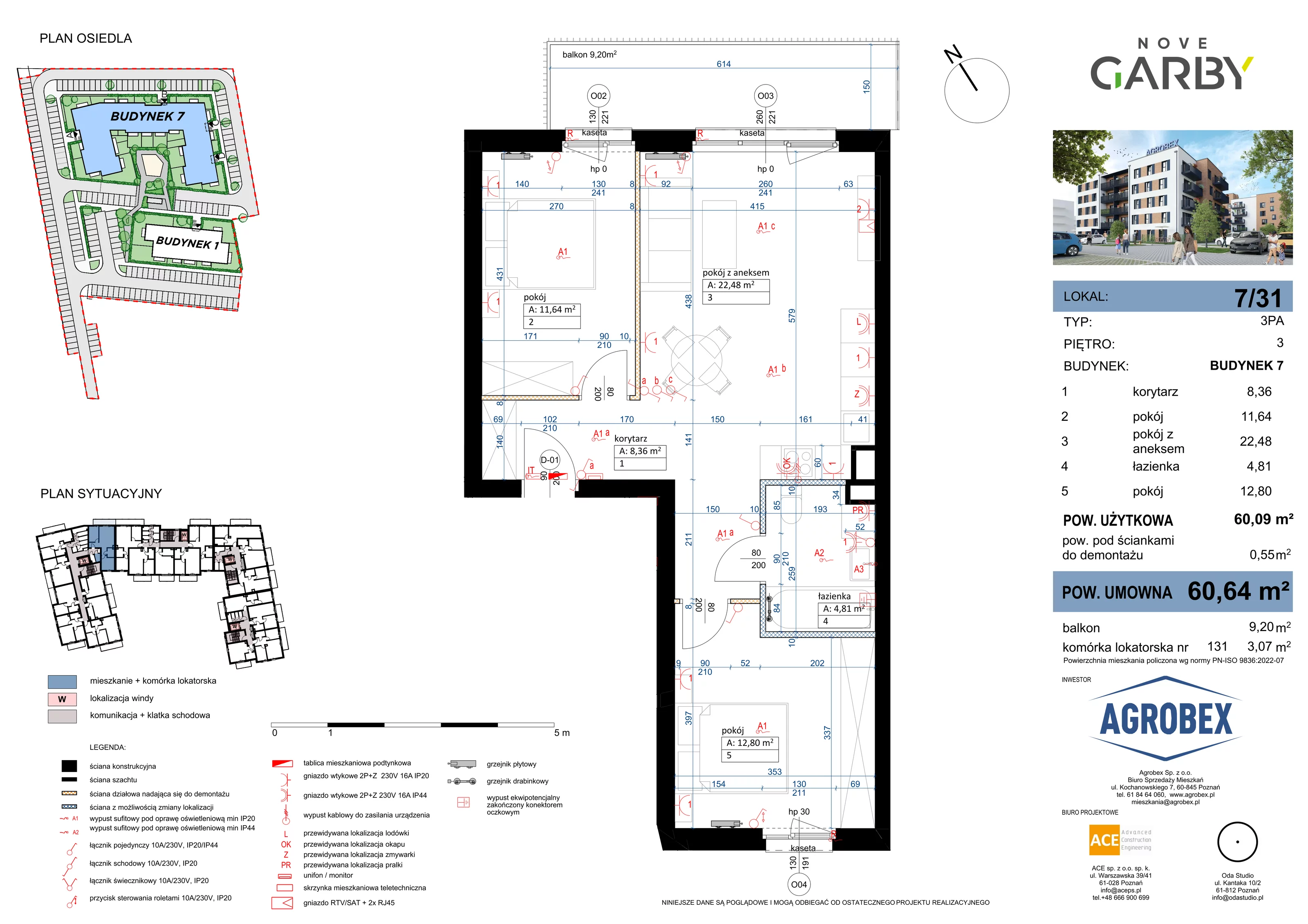 3 pokoje, mieszkanie 60,64 m², piętro 3, oferta nr 7/M31, Nove Garby, Garby, ul. Tulecka