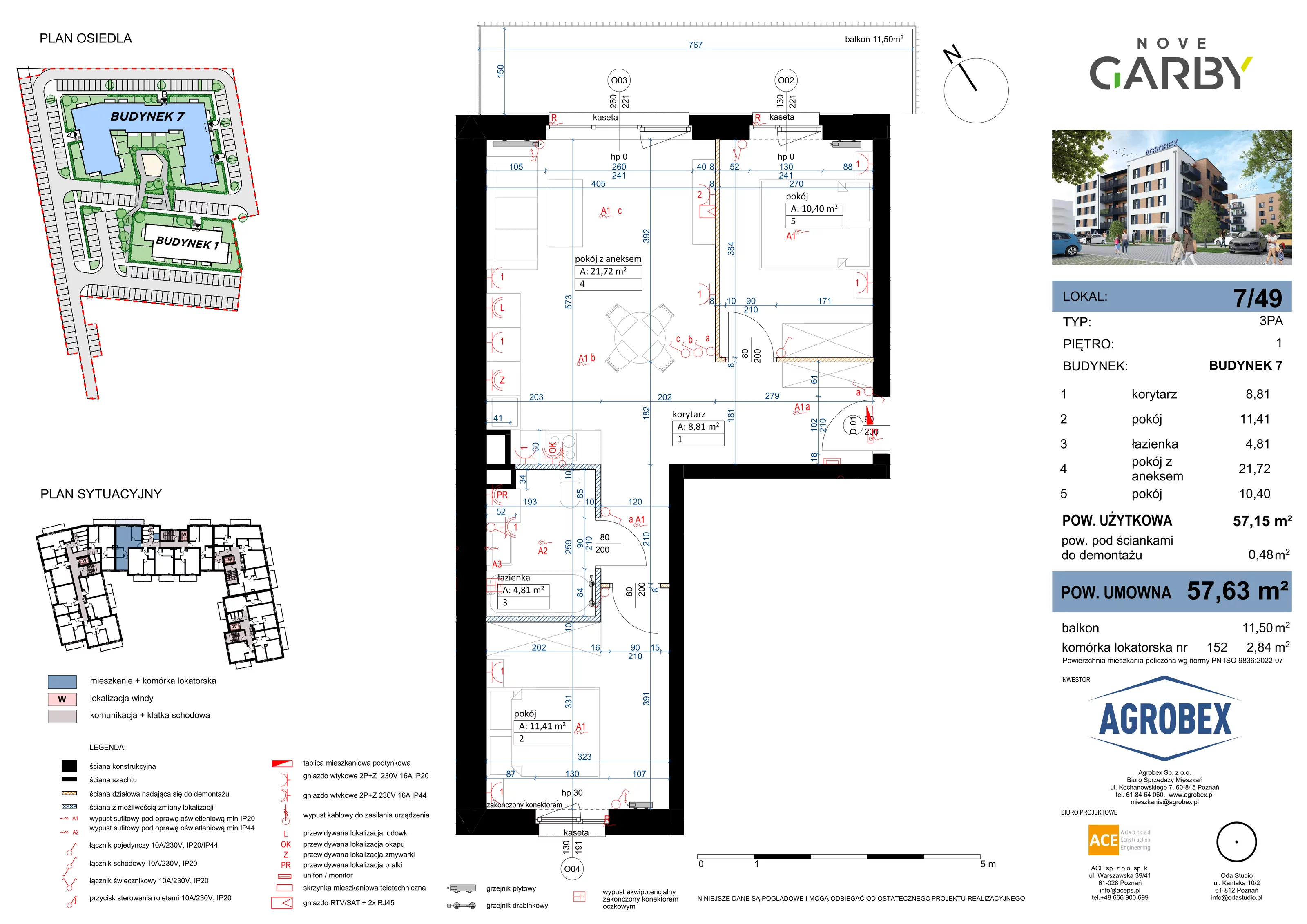 3 pokoje, mieszkanie 57,63 m², piętro 1, oferta nr 7/M49, Nove Garby, Garby, ul. Tulecka