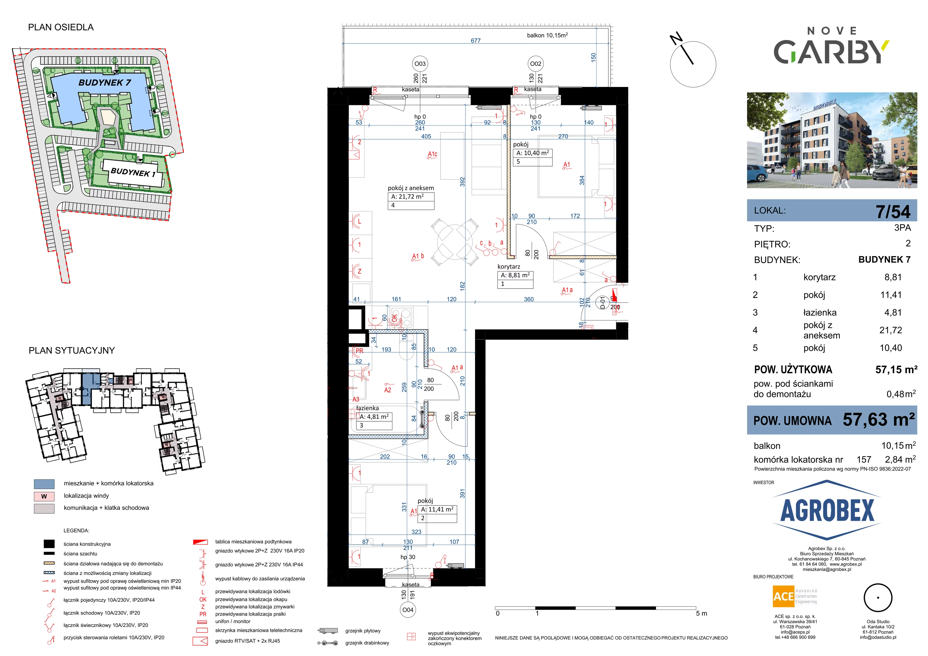3 pokoje, mieszkanie 57,63 m², piętro 2, oferta nr 7/M54, Nove Garby, Garby, ul. Tulecka