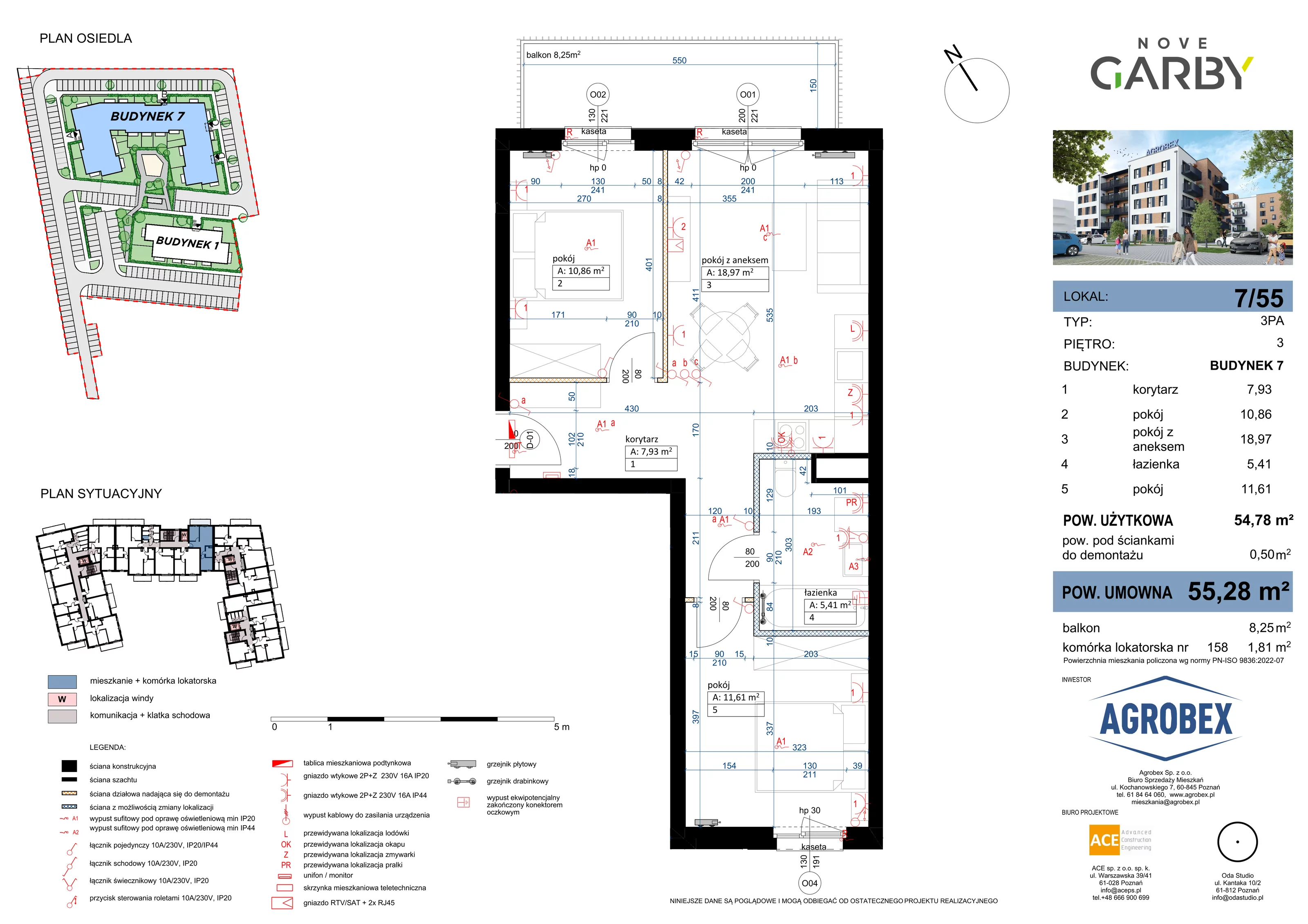 3 pokoje, mieszkanie 55,28 m², piętro 3, oferta nr 7/M55, Nove Garby, Garby, ul. Tulecka