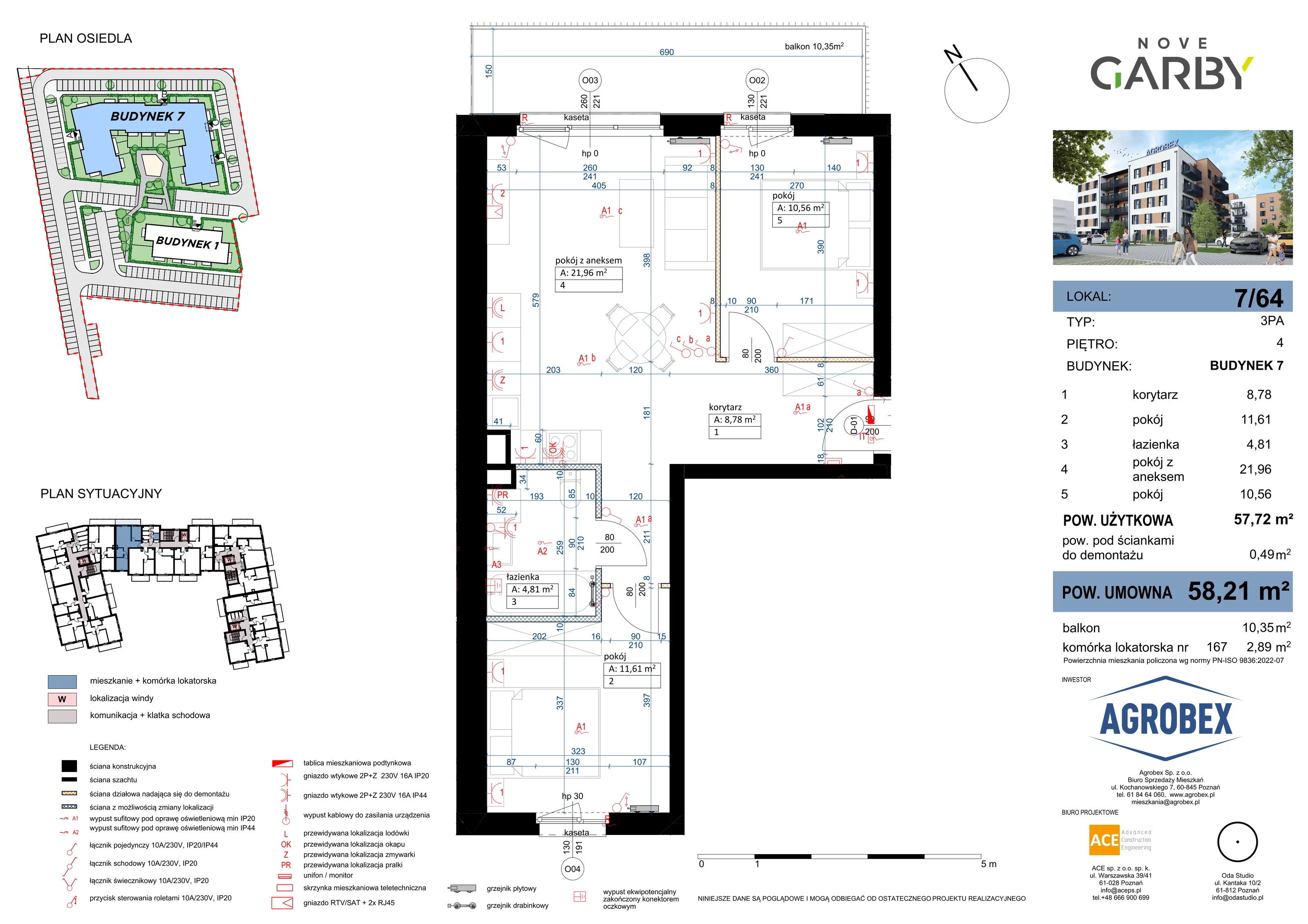 3 pokoje, mieszkanie 58,21 m², piętro 4, oferta nr 7/M64, Nove Garby, Garby, ul. Tulecka