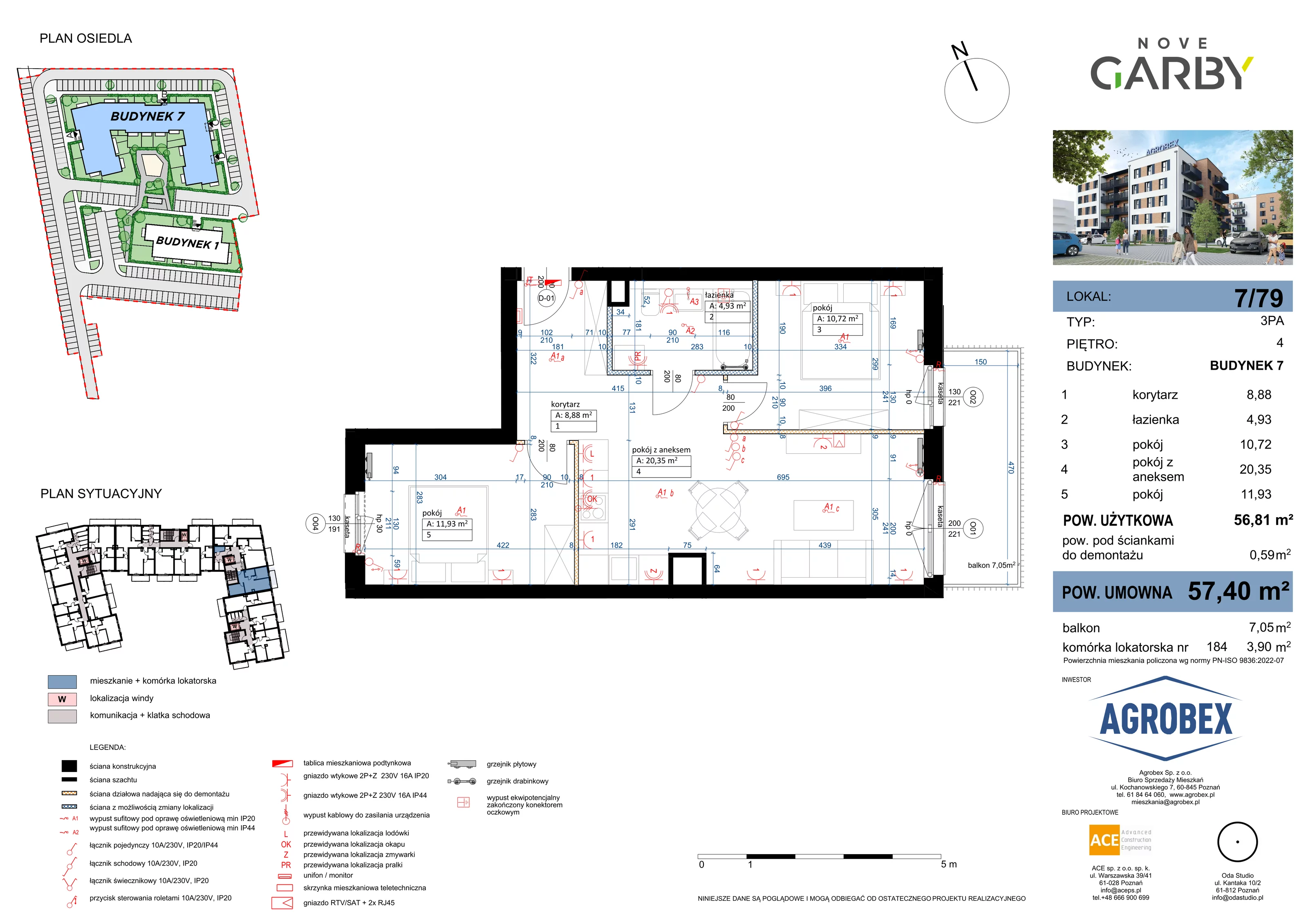 3 pokoje, mieszkanie 57,40 m², piętro 4, oferta nr 7/M79, Nove Garby, Garby, ul. Tulecka