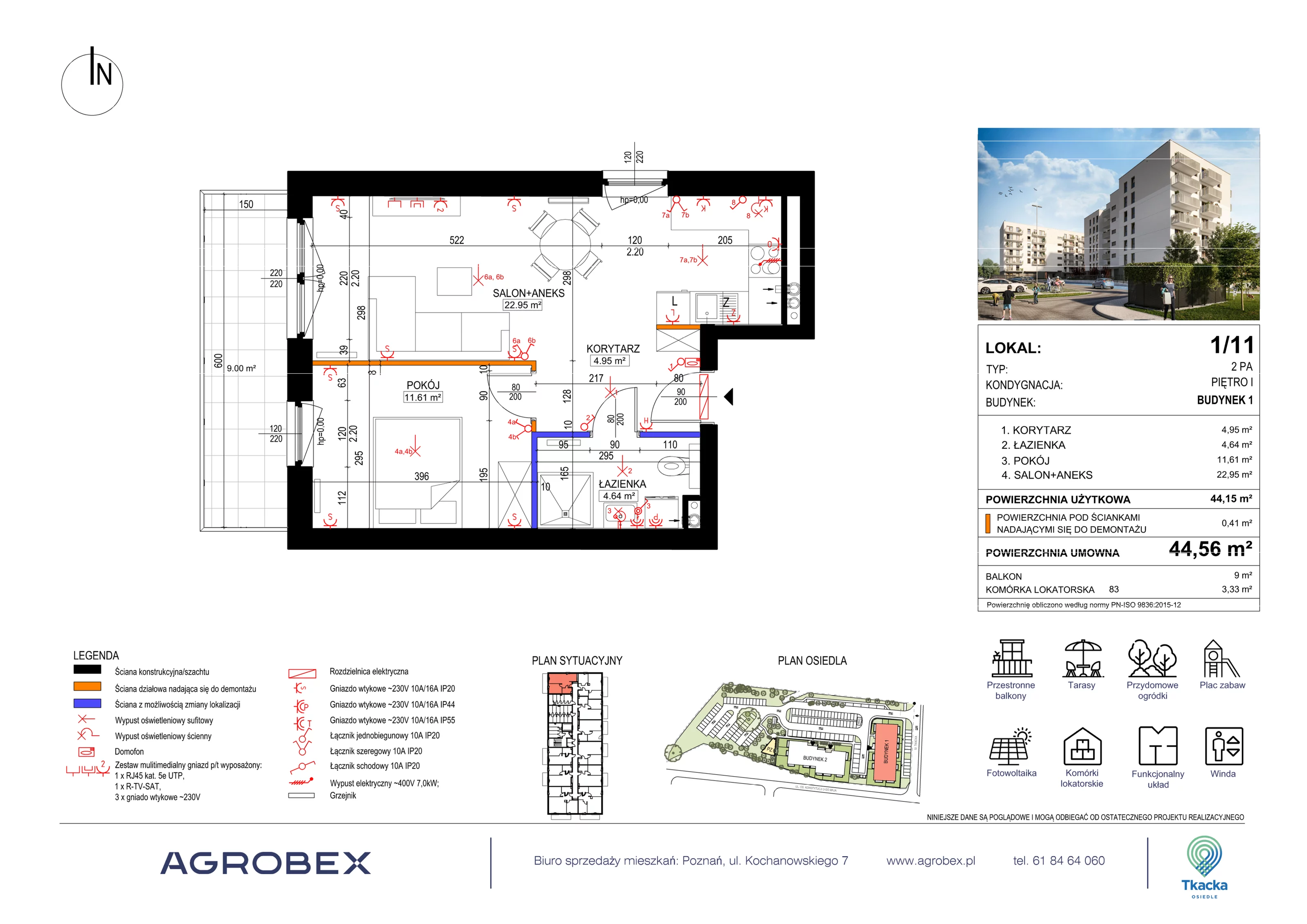 1 pokój, mieszkanie 44,56 m², piętro 1, oferta nr 1/11, Osiedle Tkacka, Sulechów, ul. Tkacka