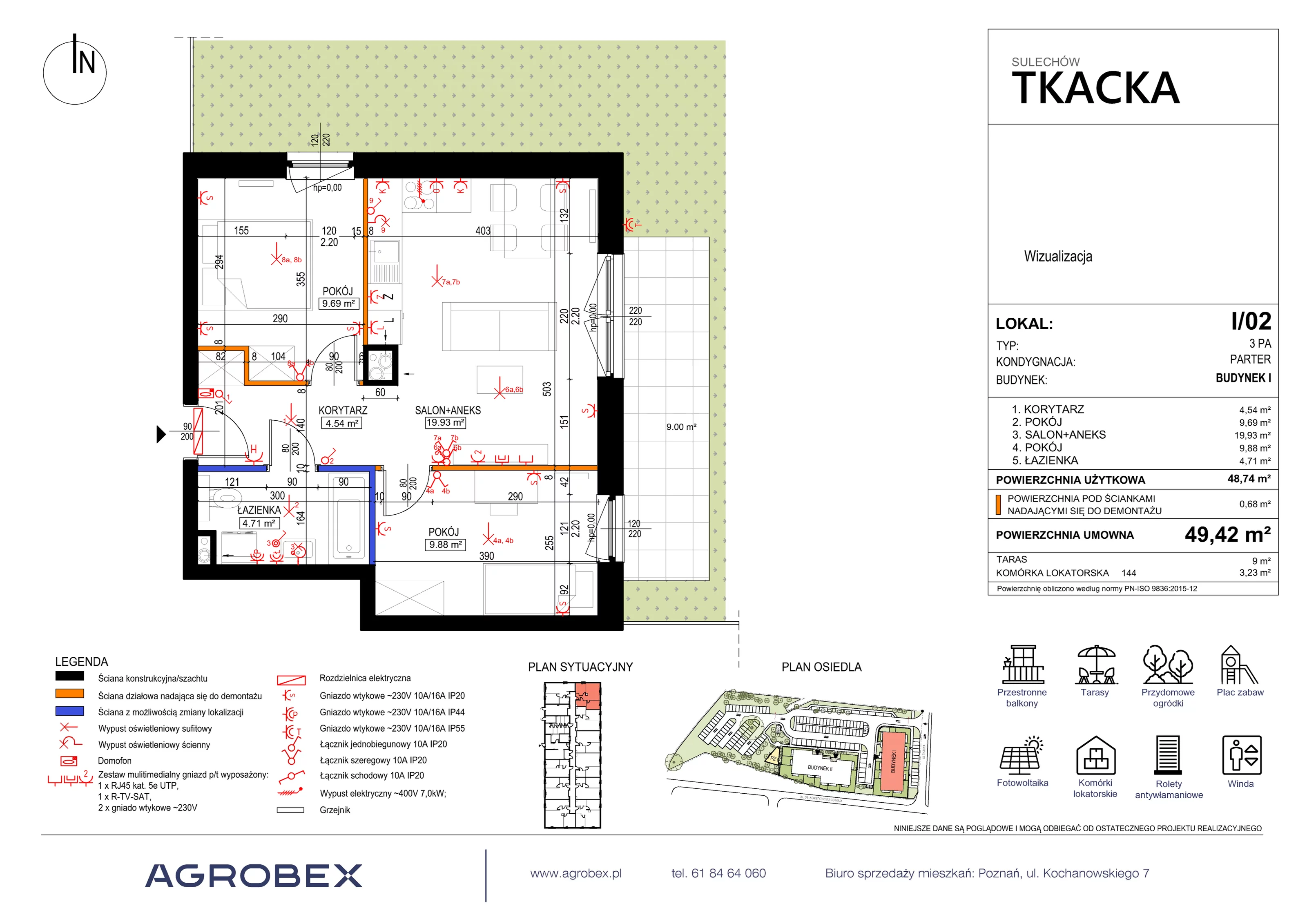 3 pokoje, mieszkanie 49,42 m², parter, oferta nr 1/02, Osiedle Tkacka, Sulechów, ul. Tkacka