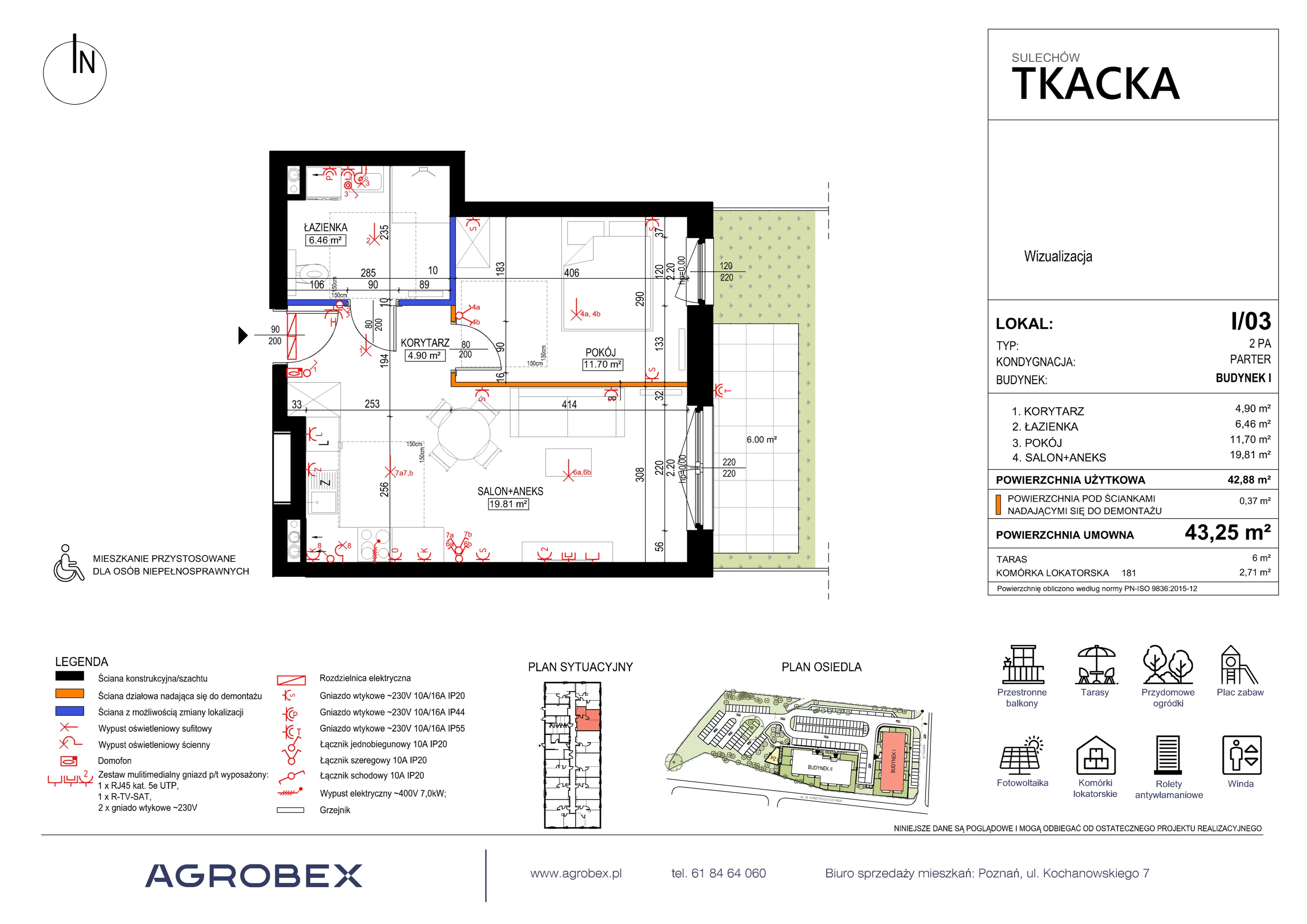 Mieszkanie 43,25 m², parter, oferta nr 1/03, Osiedle Tkacka, Sulechów, ul. Tkacka