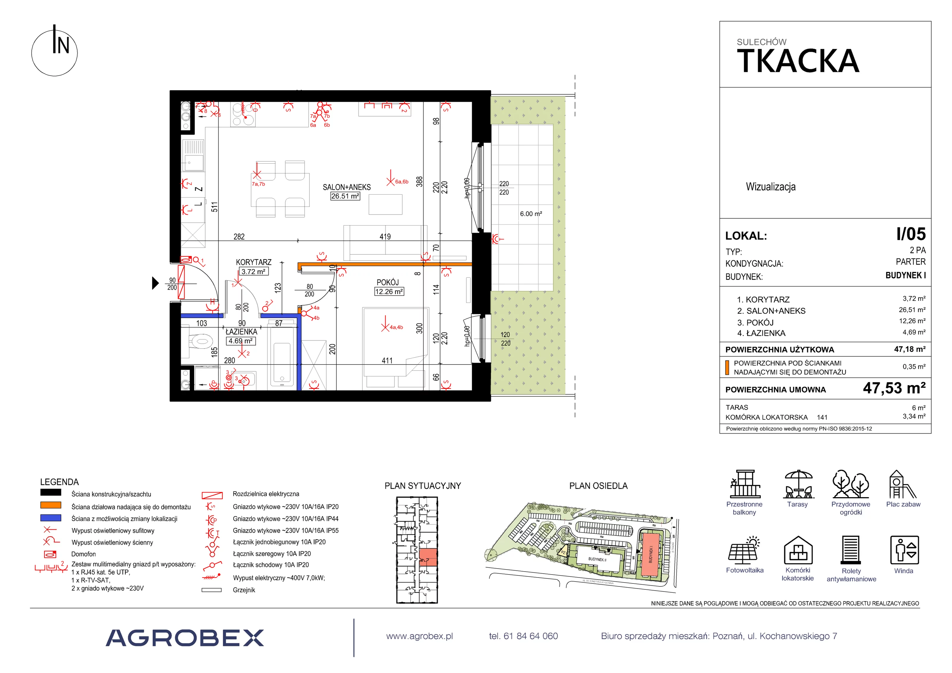 Mieszkanie 47,53 m², parter, oferta nr 1/05, Osiedle Tkacka, Sulechów, ul. Tkacka