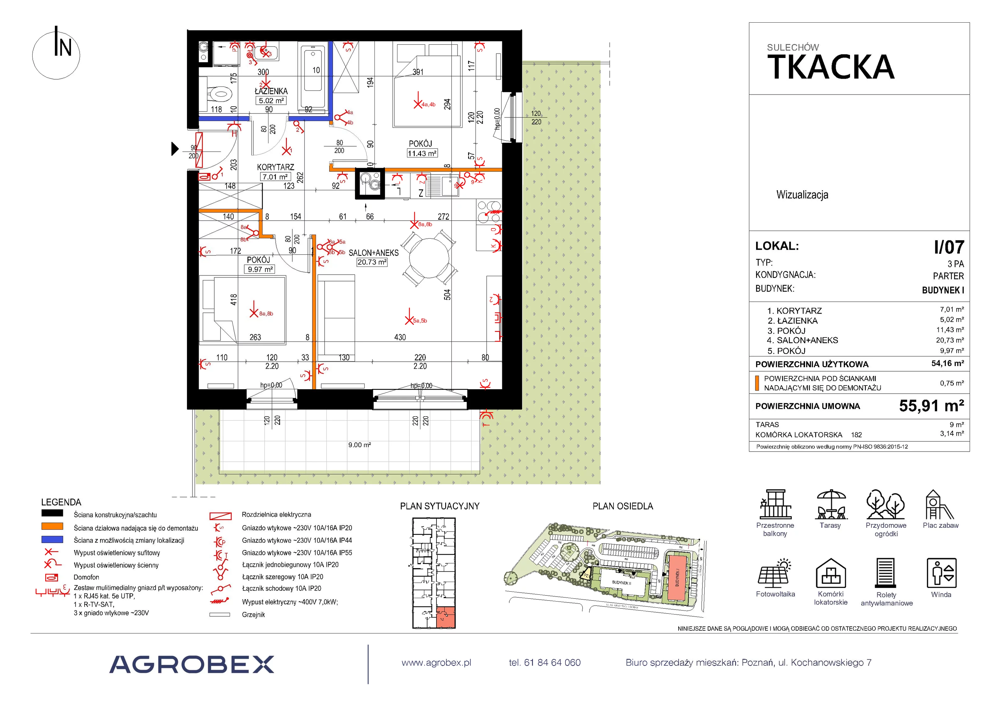 3 pokoje, mieszkanie 54,91 m², parter, oferta nr 1/07, Osiedle Tkacka, Sulechów, ul. Tkacka