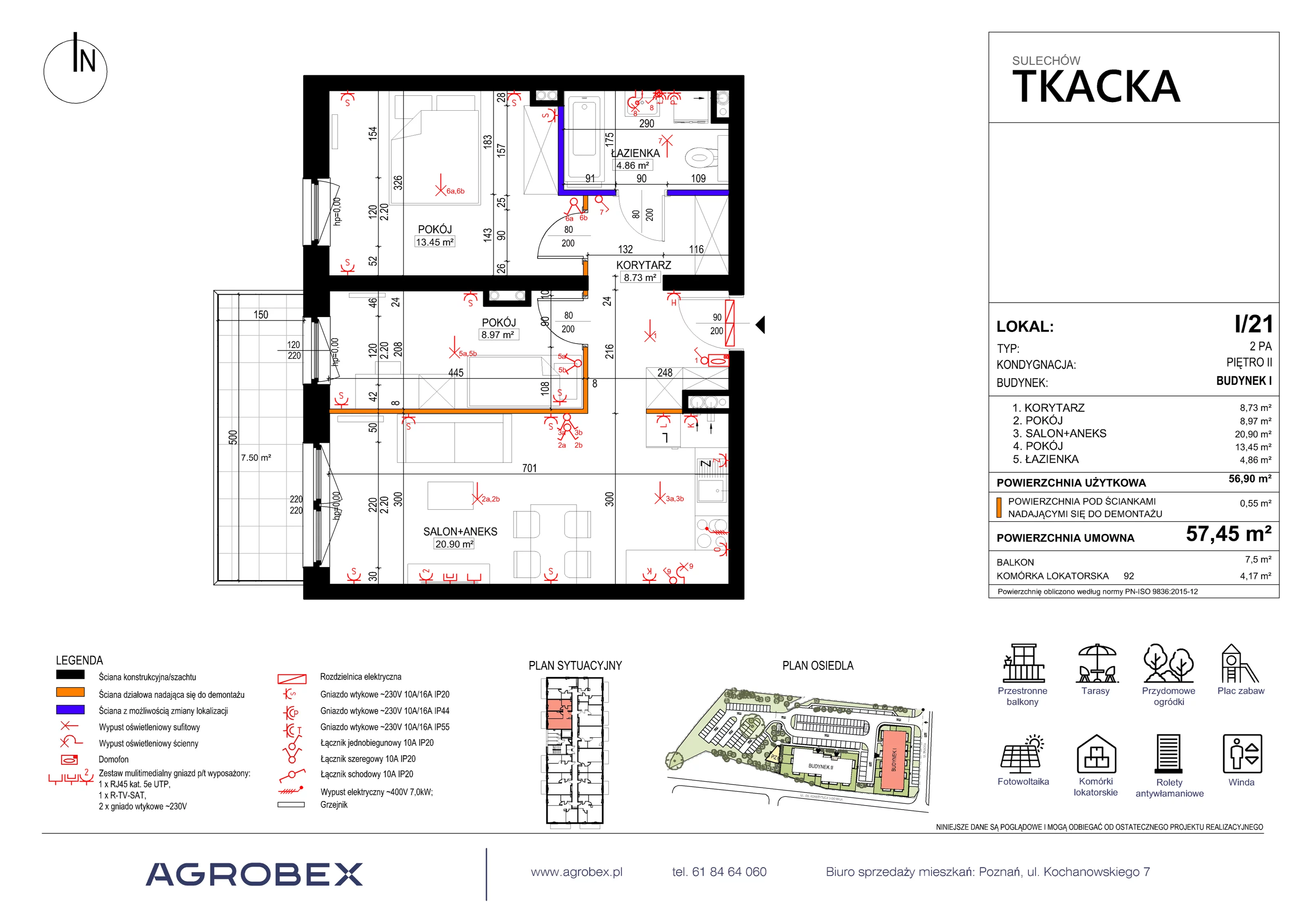 3 pokoje, mieszkanie 57,45 m², piętro 2, oferta nr 1/21, Osiedle Tkacka, Sulechów, ul. Tkacka