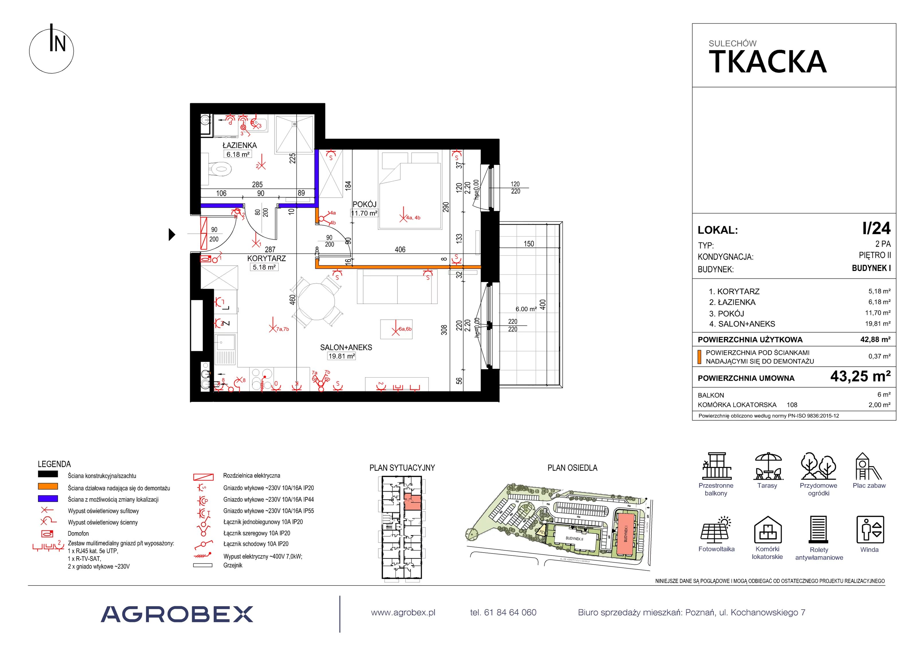 Mieszkanie 43,25 m², piętro 2, oferta nr 1/24, Osiedle Tkacka, Sulechów, ul. Tkacka