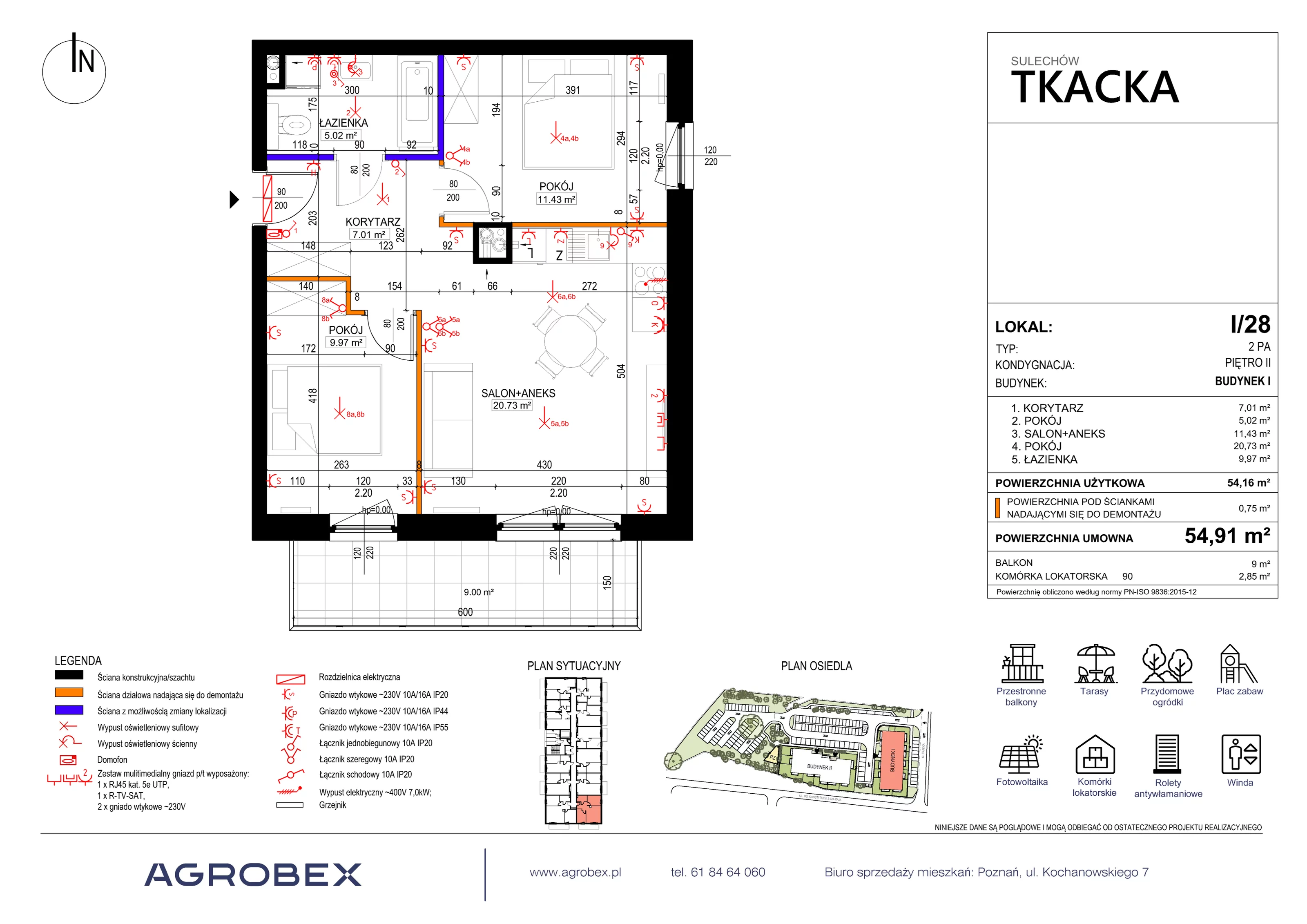 3 pokoje, mieszkanie 54,91 m², piętro 2, oferta nr 1/28, Osiedle Tkacka, Sulechów, ul. Tkacka