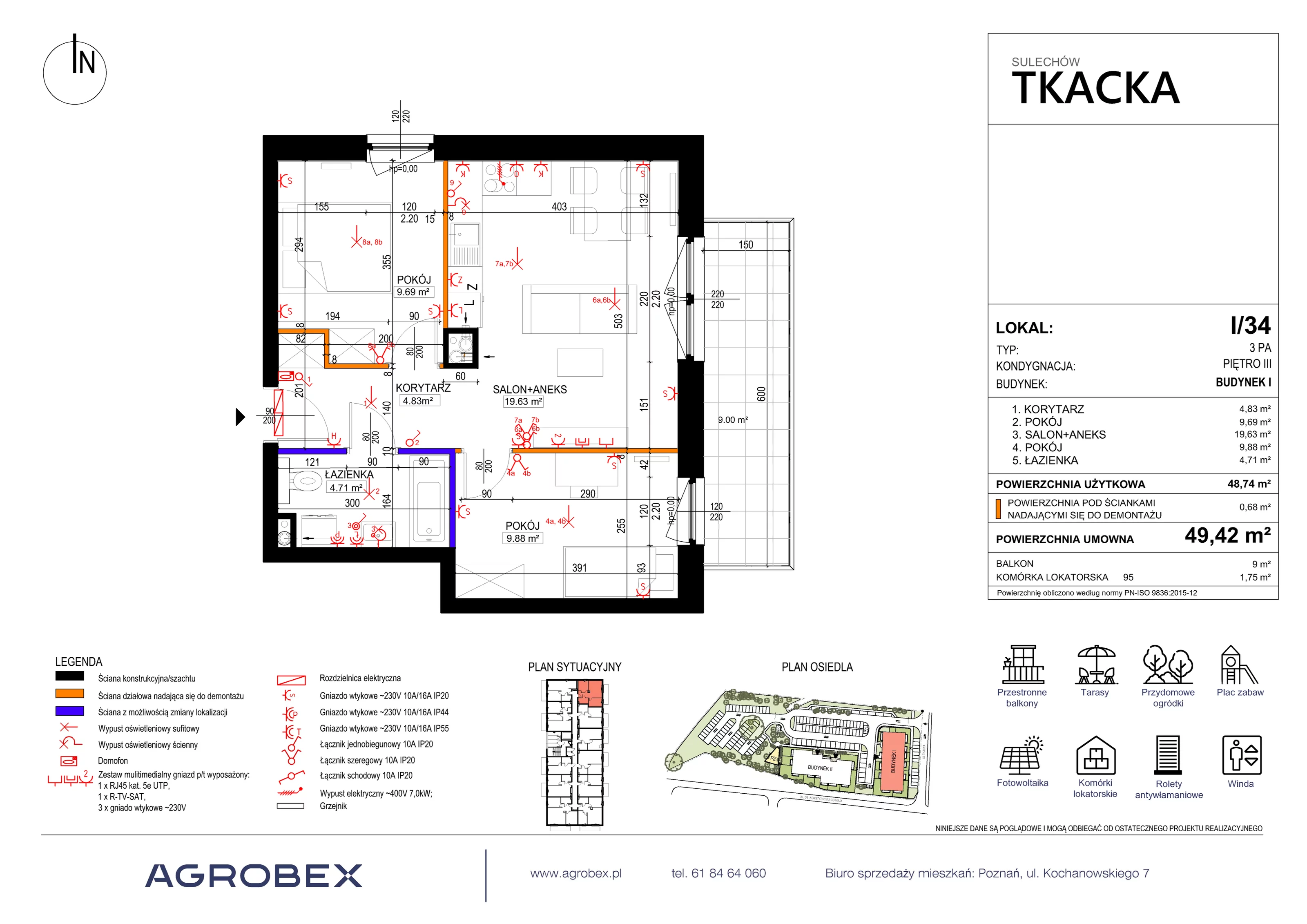 3 pokoje, mieszkanie 49,42 m², piętro 3, oferta nr 1/34, Osiedle Tkacka, Sulechów, ul. Tkacka