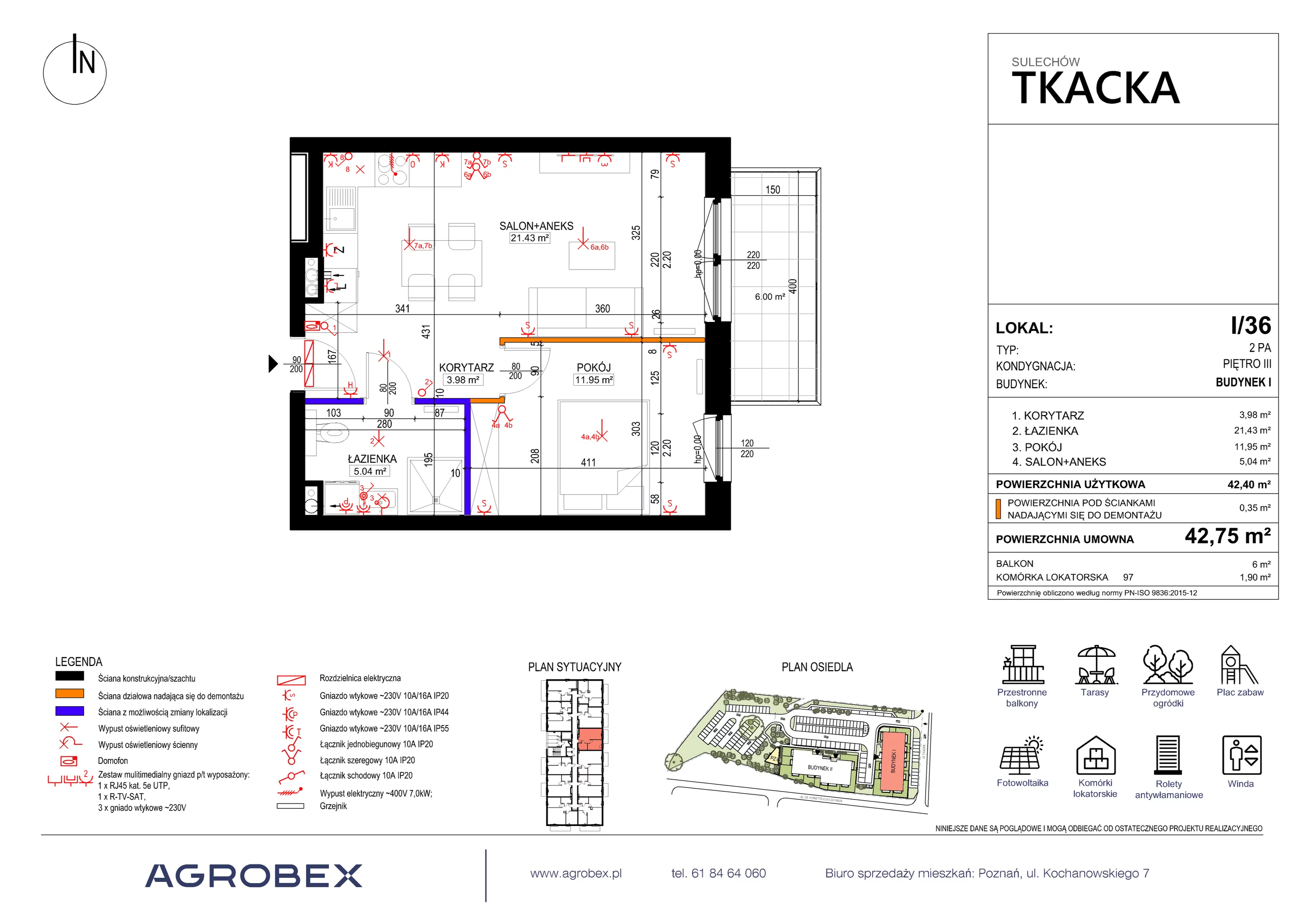 Mieszkanie 42,75 m², piętro 3, oferta nr 1/36, Osiedle Tkacka, Sulechów, ul. Tkacka