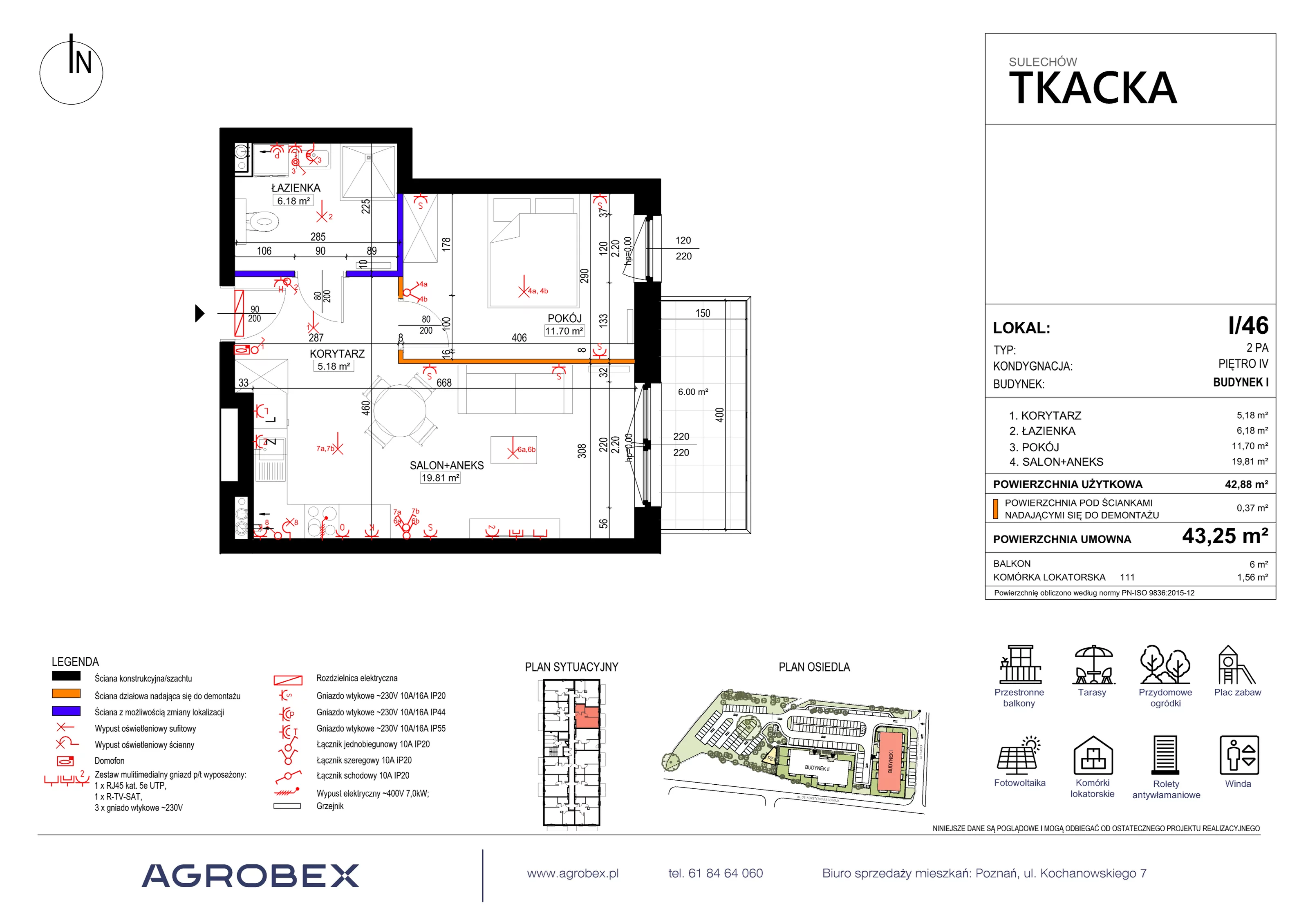 Mieszkanie 43,25 m², piętro 4, oferta nr 1/46, Osiedle Tkacka, Sulechów, ul. Tkacka