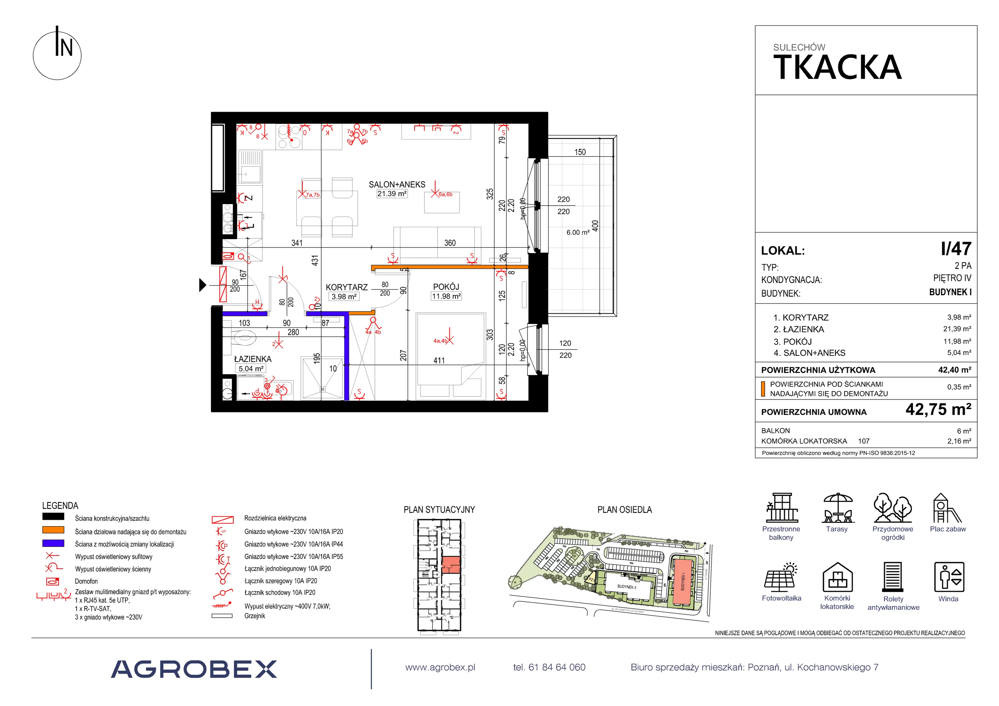 Mieszkanie 42,75 m², piętro 4, oferta nr 1/47, Osiedle Tkacka, Sulechów, ul. Tkacka