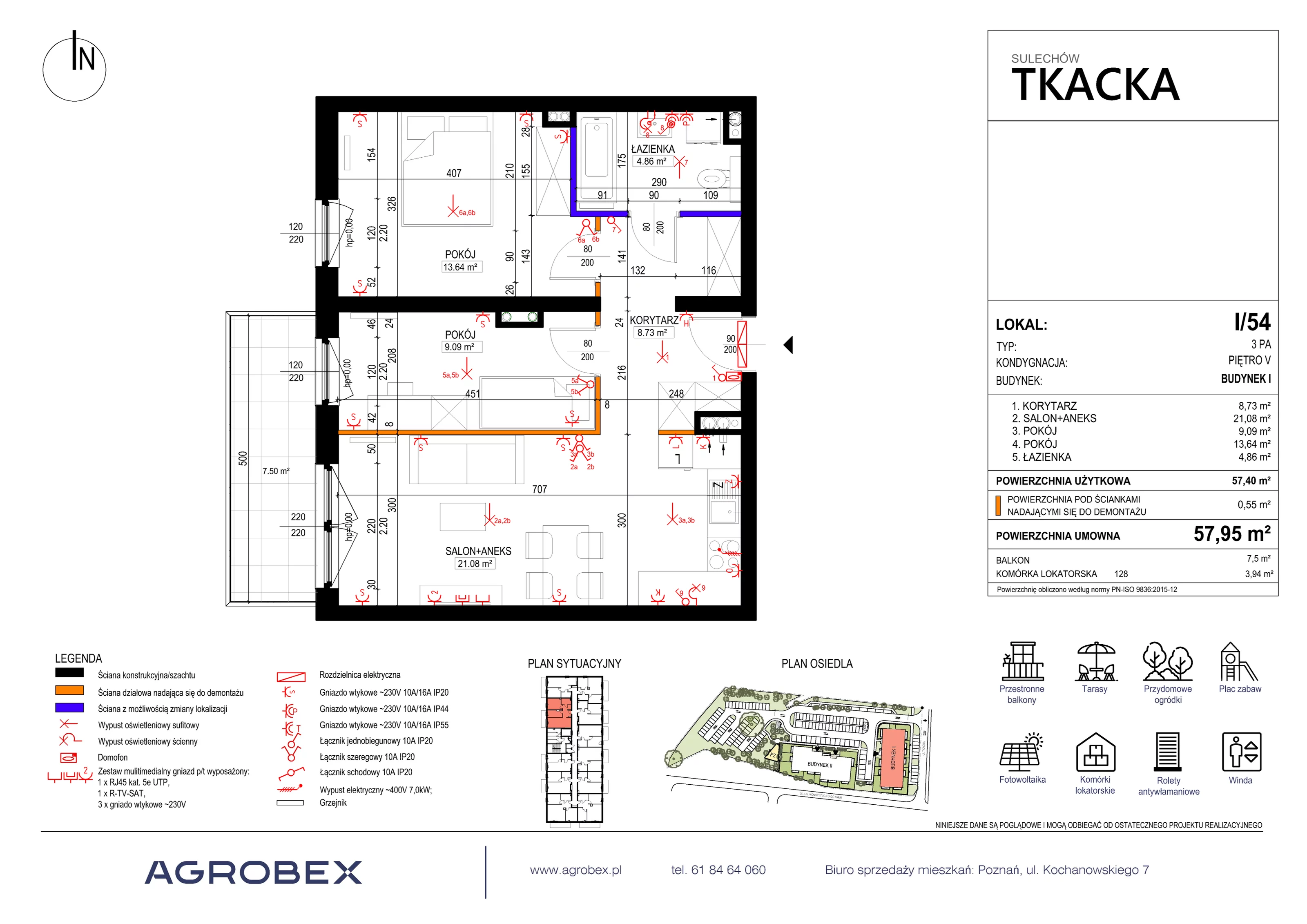 3 pokoje, mieszkanie 57,95 m², piętro 5, oferta nr 1/54, Osiedle Tkacka, Sulechów, ul. Tkacka