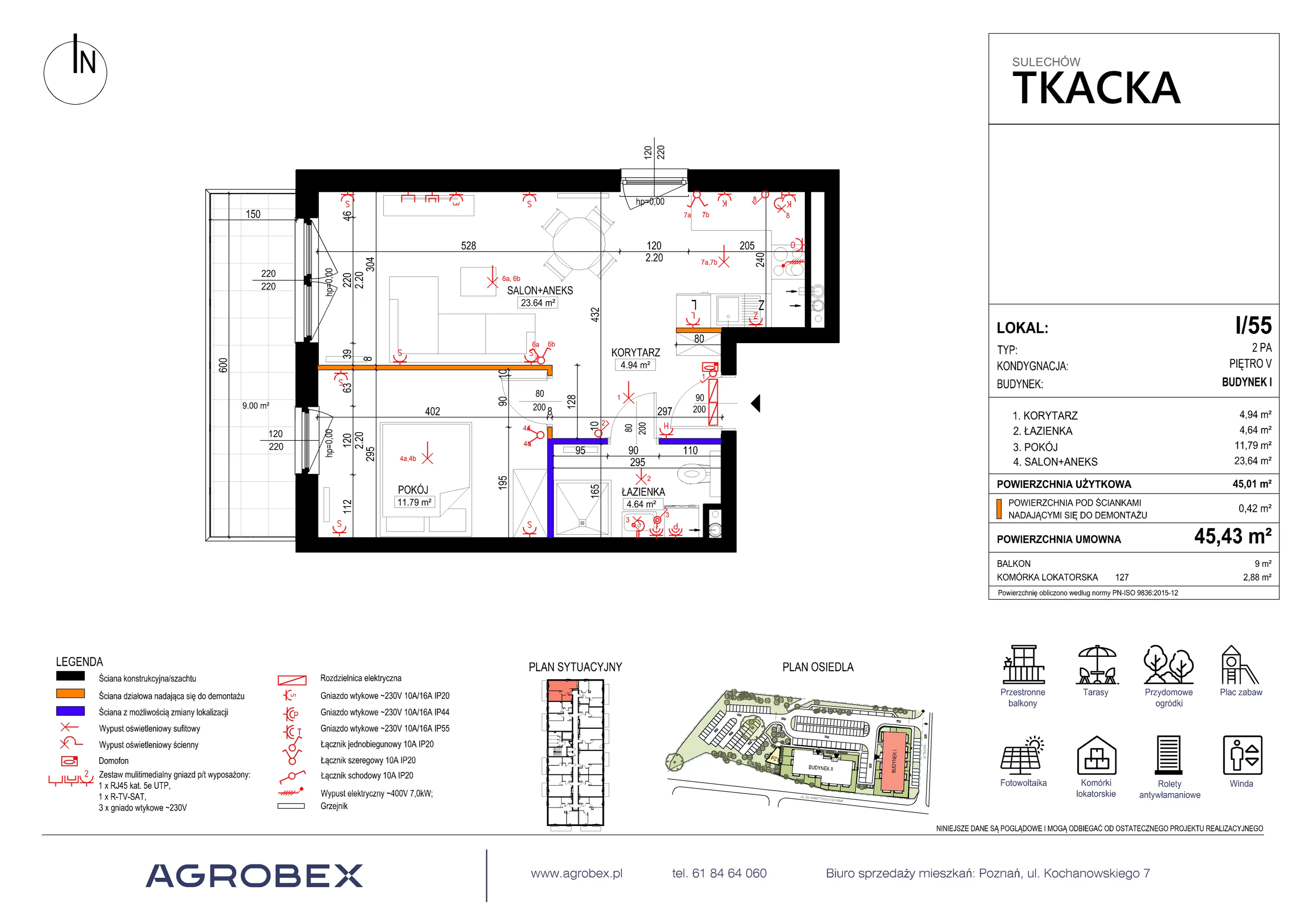 Mieszkanie 45,43 m², piętro 5, oferta nr 1/55, Osiedle Tkacka, Sulechów, ul. Tkacka