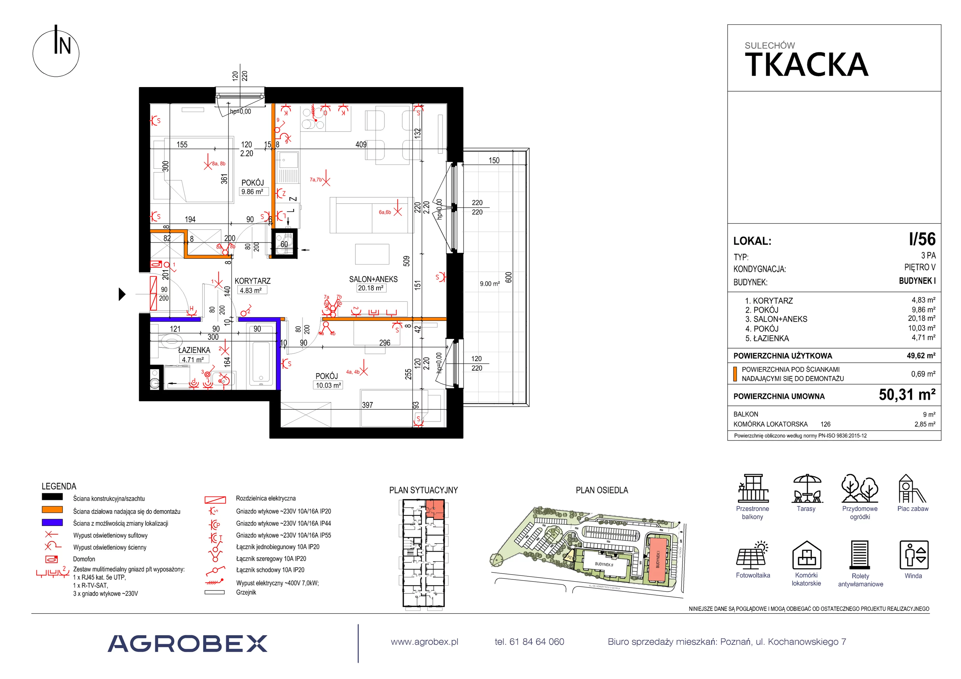 3 pokoje, mieszkanie 50,31 m², piętro 5, oferta nr 1/56, Osiedle Tkacka, Sulechów, ul. Tkacka