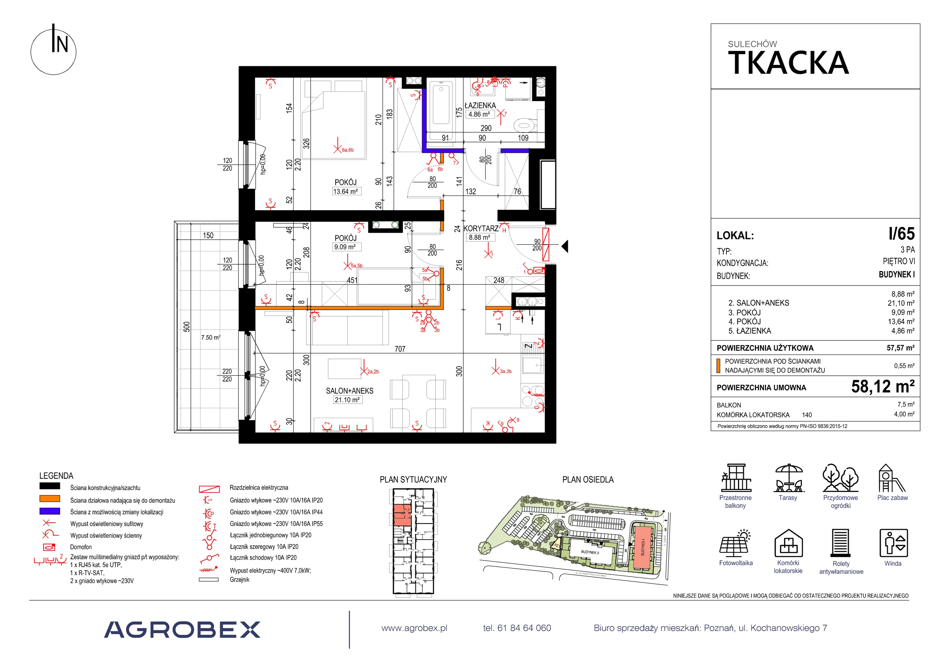 3 pokoje, mieszkanie 57,95 m², piętro 6, oferta nr 1/65, Osiedle Tkacka, Sulechów, ul. Tkacka