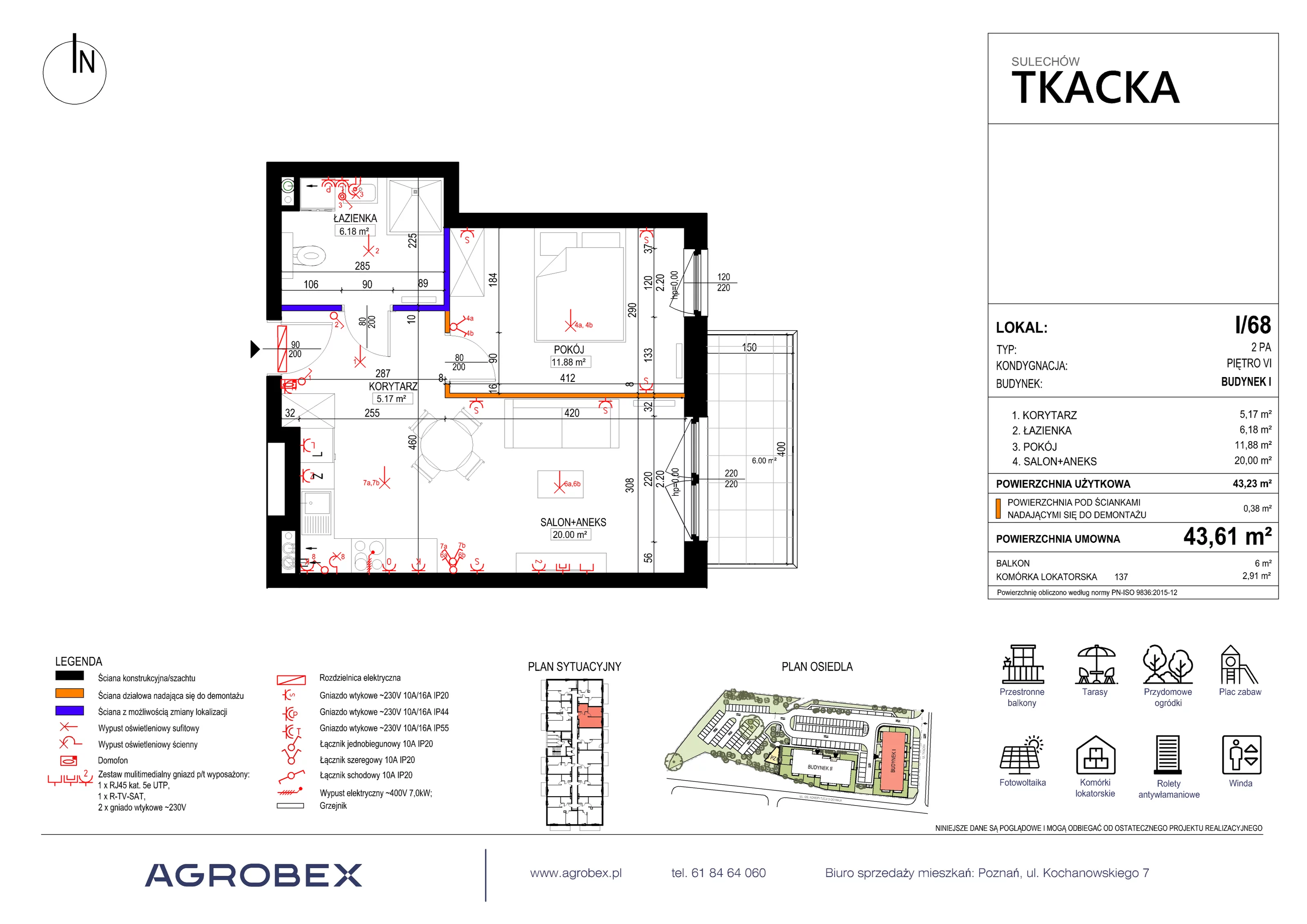 Mieszkanie 43,61 m², piętro 6, oferta nr 1/68, Osiedle Tkacka, Sulechów, ul. Tkacka