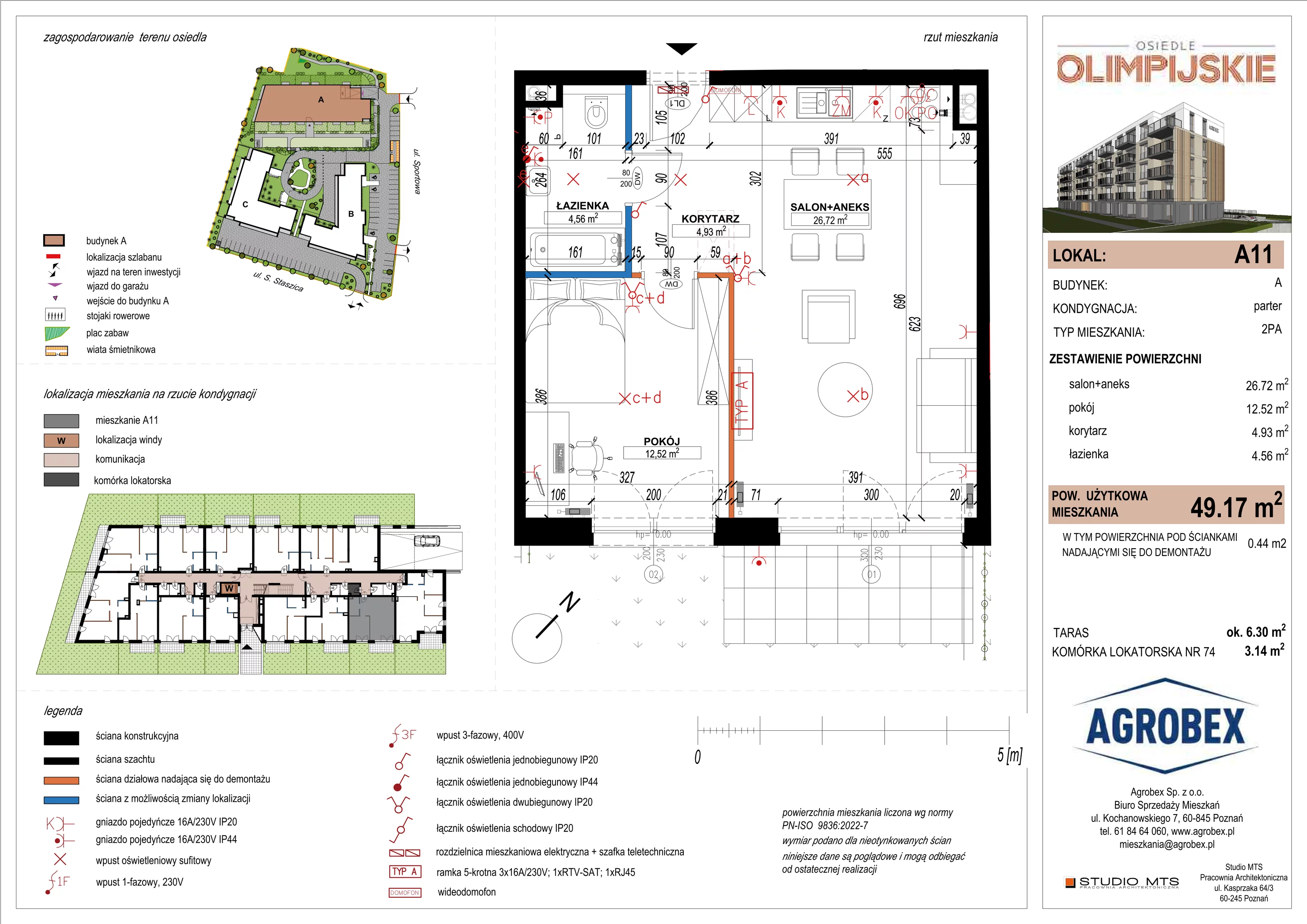 2 pokoje, mieszkanie 48,73 m², parter, oferta nr A11, ulica Staszica etap A, Szamotuły, ul. Sportowa