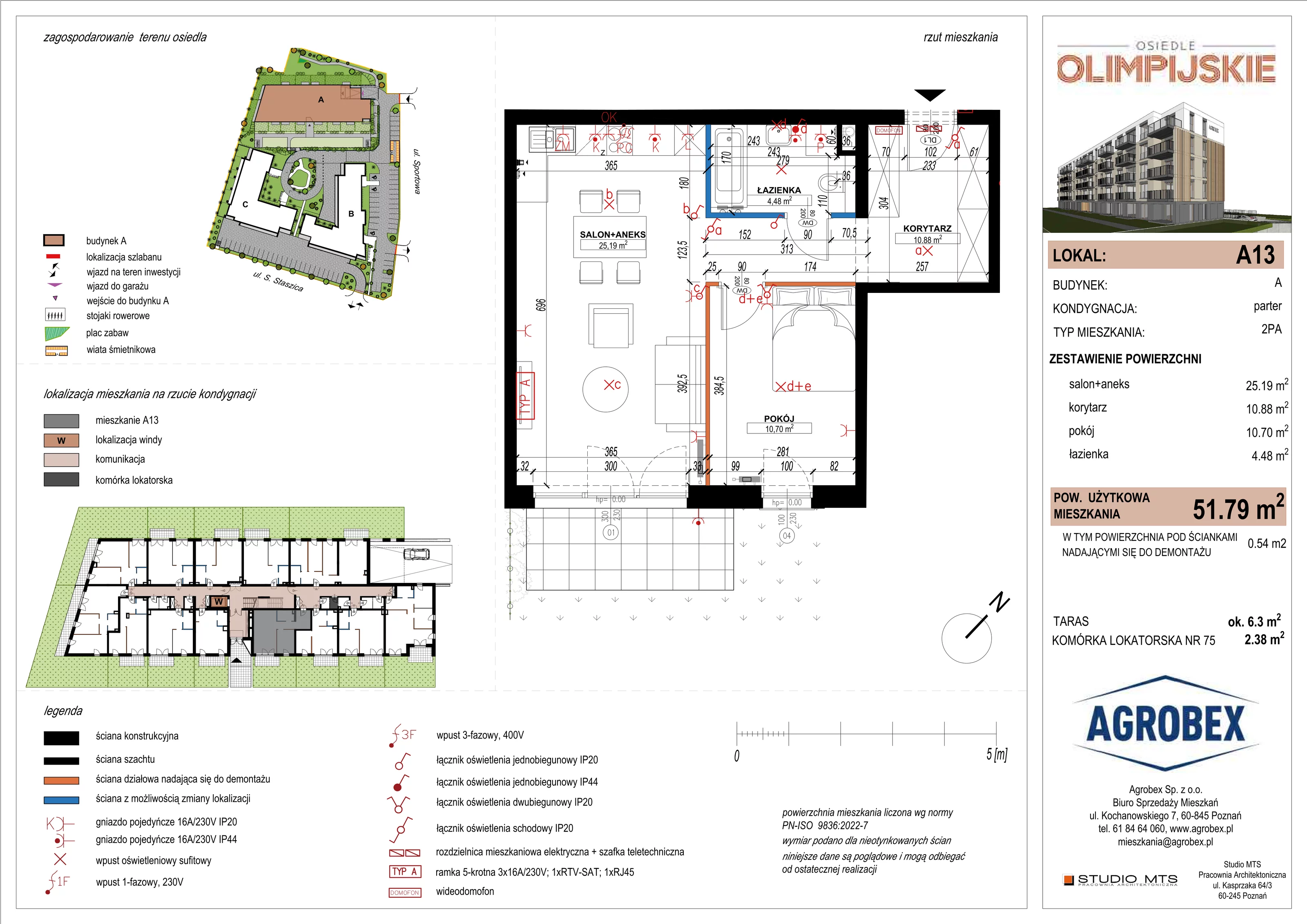 2 pokoje, mieszkanie 51,24 m², parter, oferta nr A13, ulica Staszica etap A, Szamotuły, ul. Sportowa