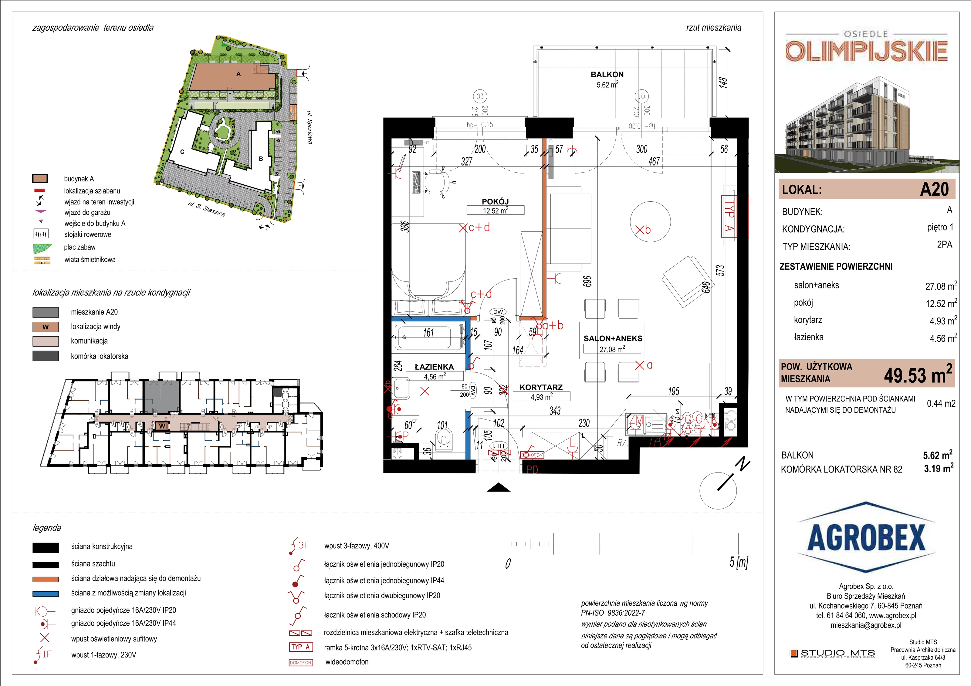 2 pokoje, mieszkanie 49,09 m², piętro 1, oferta nr A20, ulica Staszica etap A, Szamotuły, ul. Sportowa
