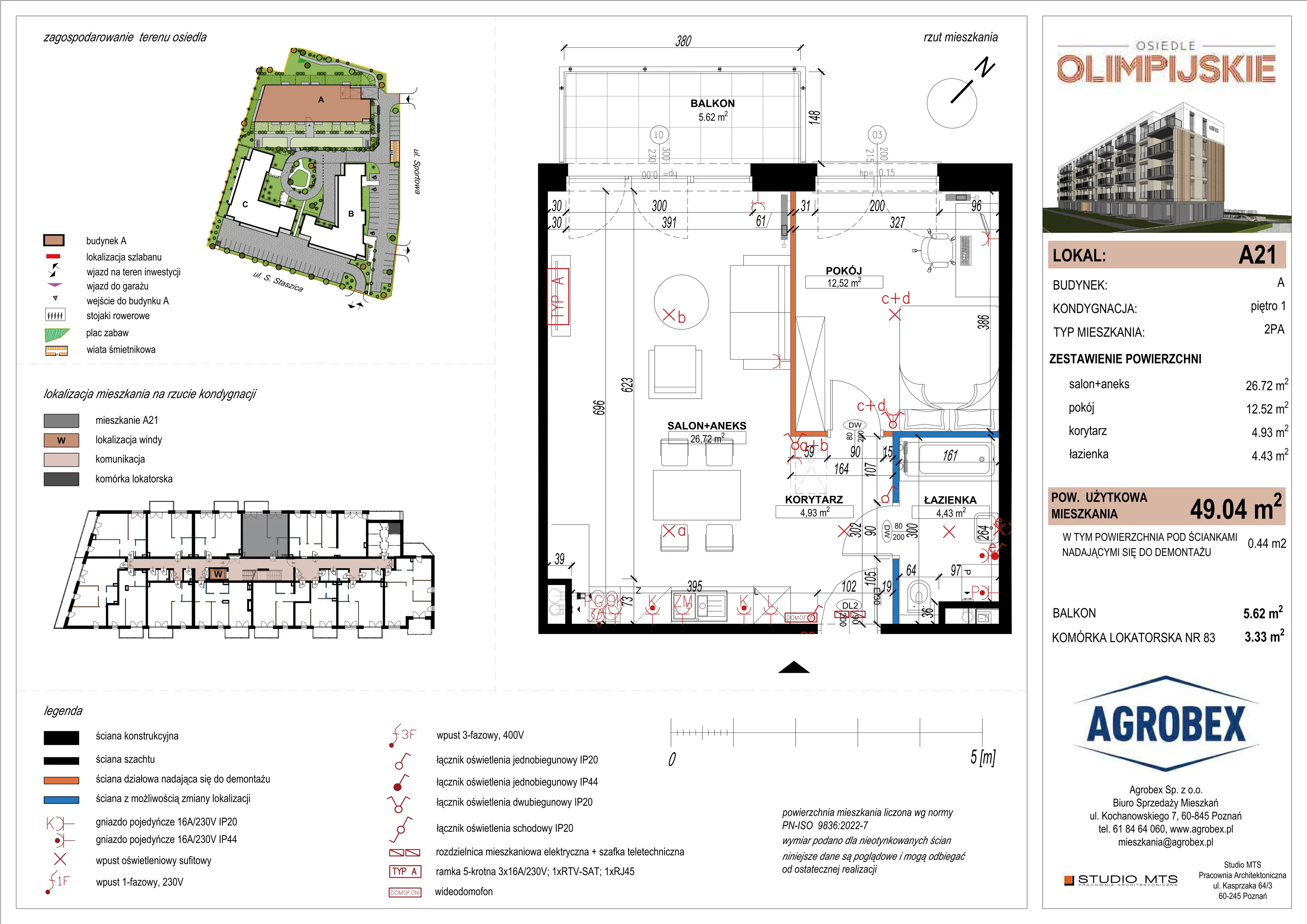 2 pokoje, mieszkanie 48,60 m², piętro 1, oferta nr A21, ulica Staszica etap A, Szamotuły, ul. Sportowa