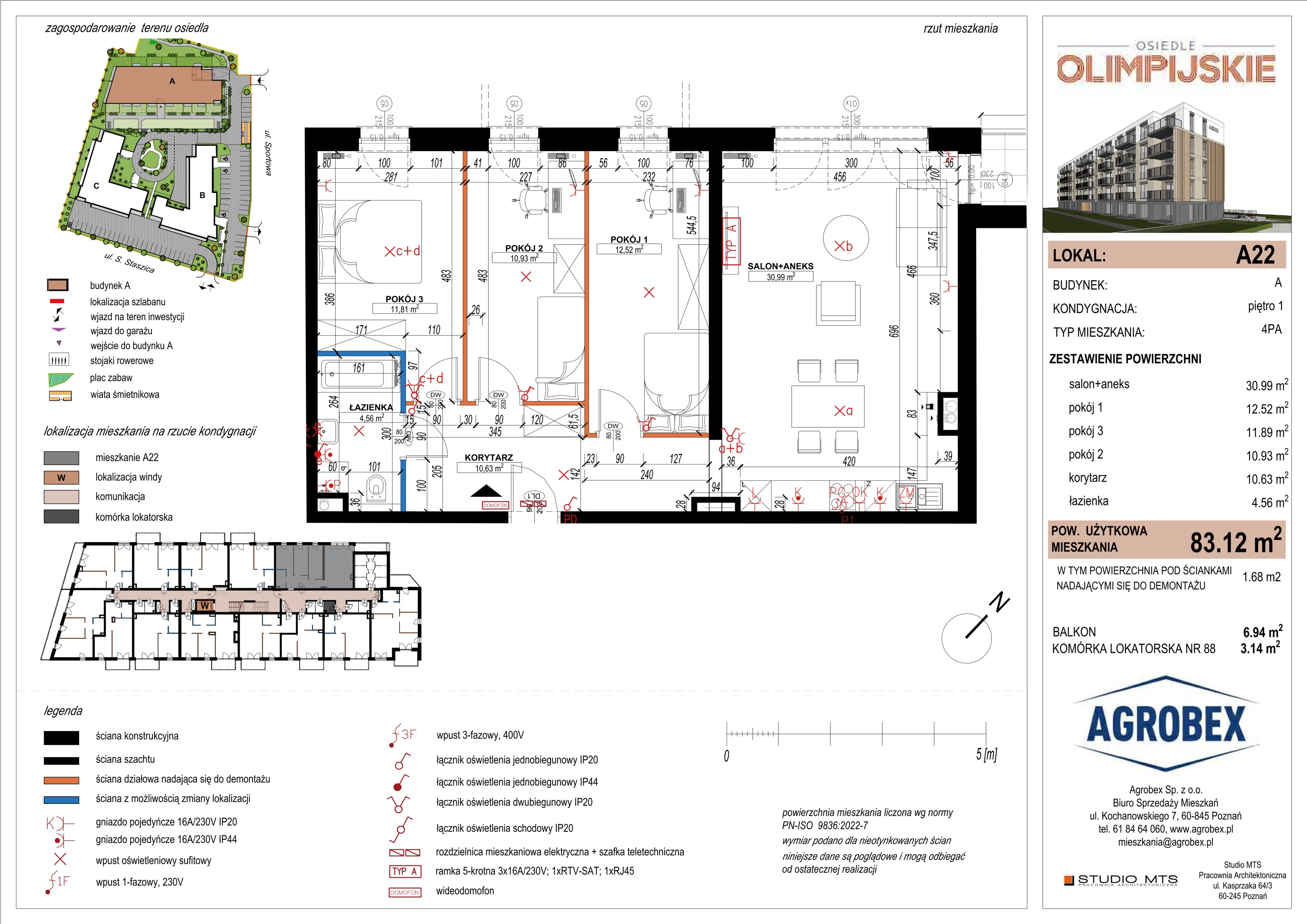 4 pokoje, mieszkanie 81,40 m², piętro 1, oferta nr A22, ulica Staszica etap A, Szamotuły, ul. Sportowa