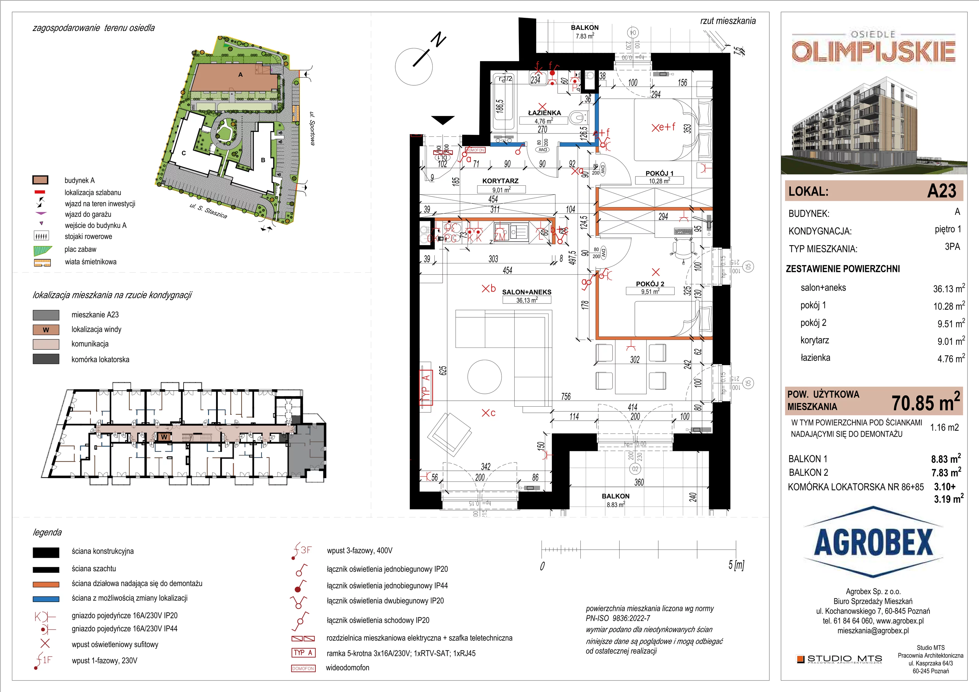 3 pokoje, mieszkanie 69,66 m², piętro 1, oferta nr A23, ulica Staszica etap A, Szamotuły, ul. Sportowa